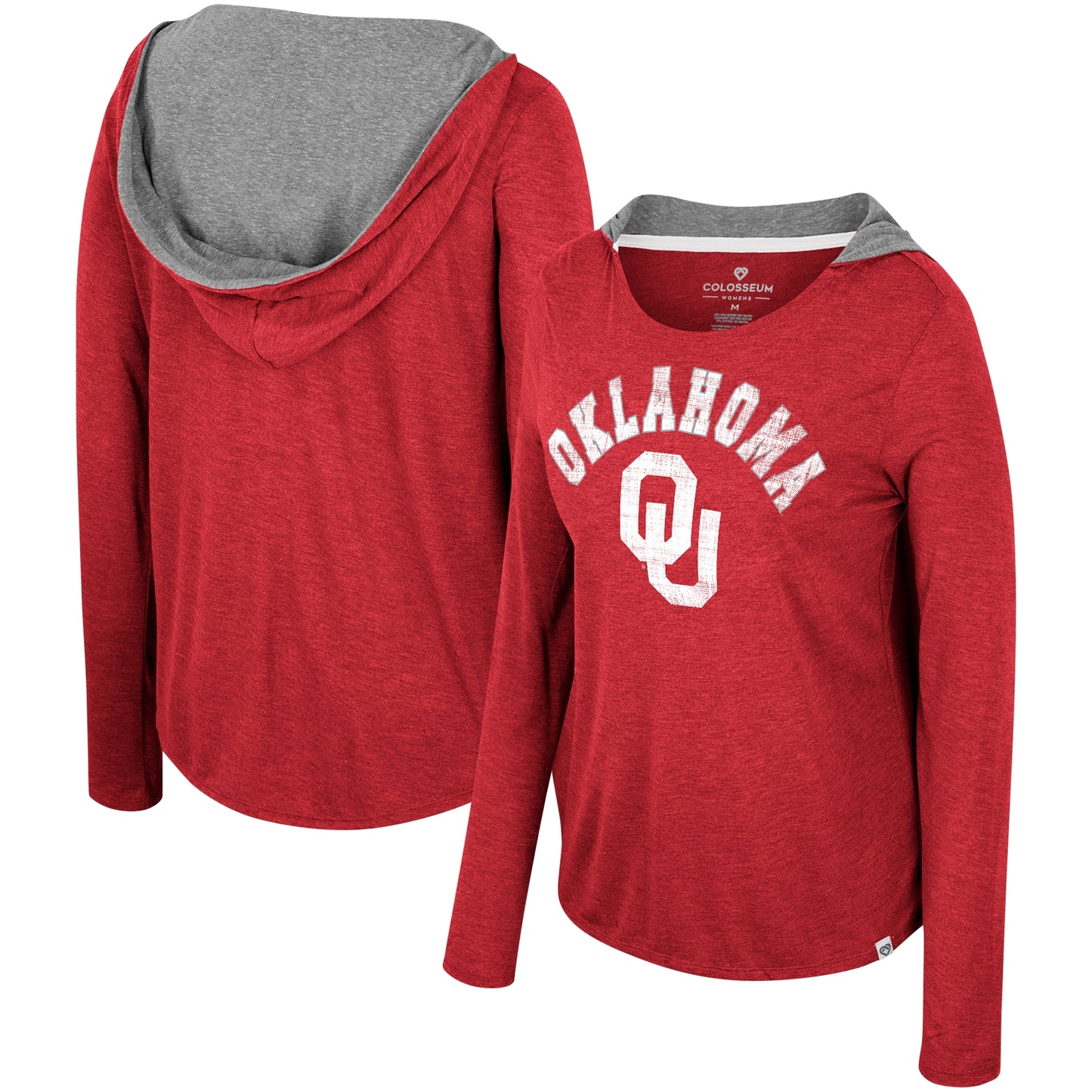 Women's Colosseum Crimson Oklahoma Sooners Distressed Heather Long Sleeve Hoodie T-Shirt