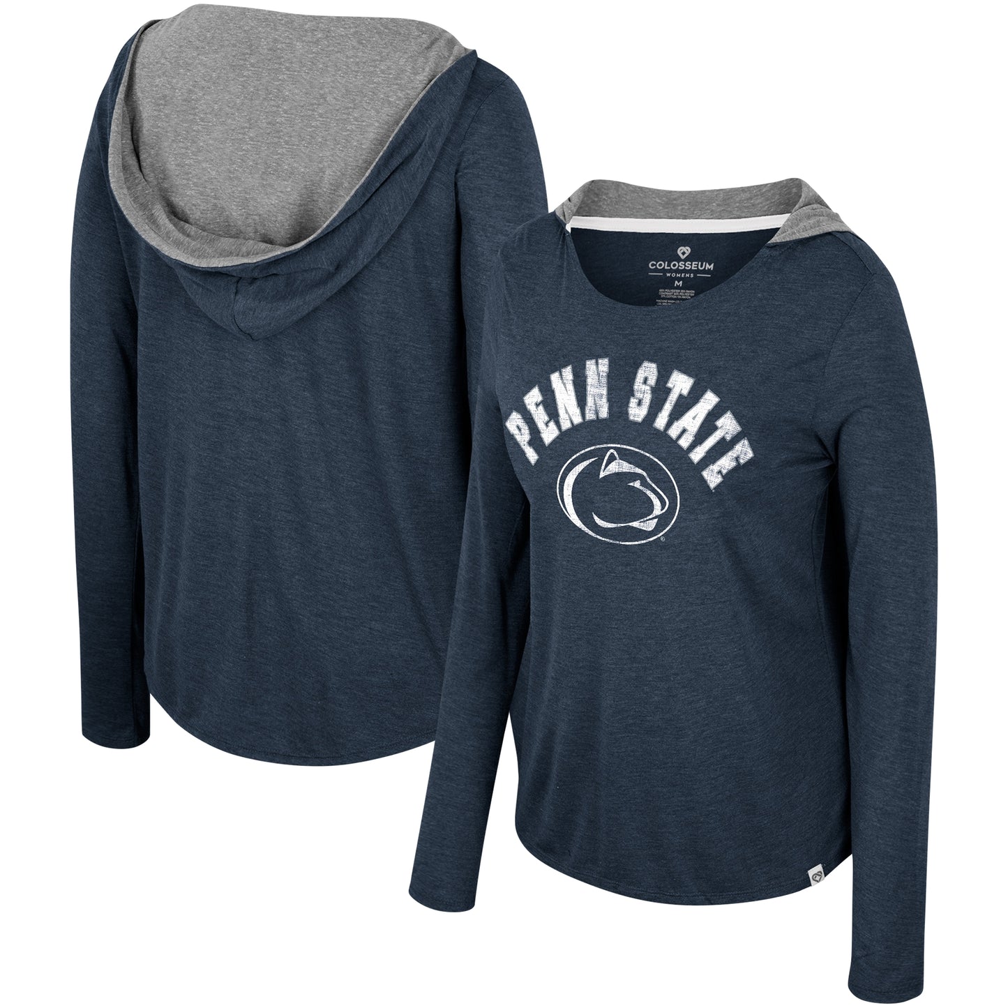 Women's Colosseum Navy Penn State Nittany Lions Distressed Heather Long Sleeve Hoodie T-Shirt