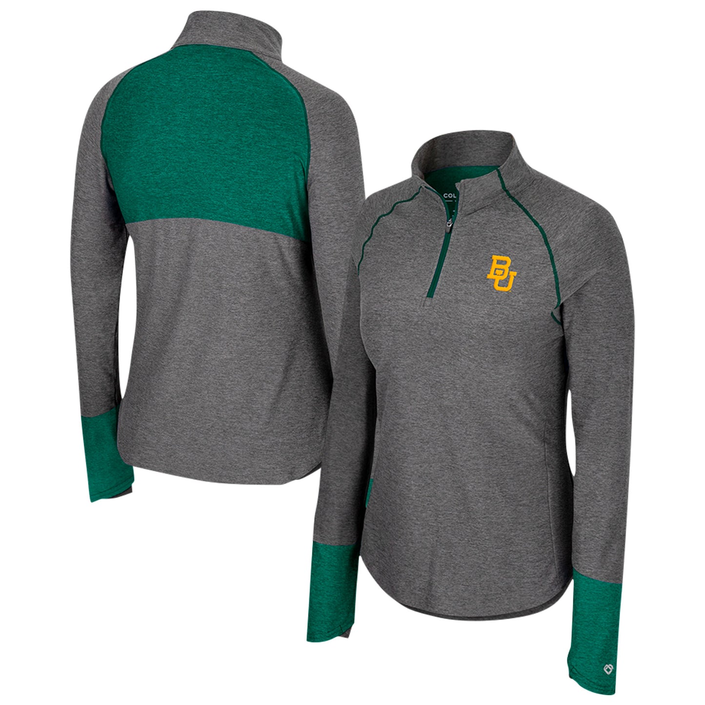 Women's Colosseum Black Baylor Bears Morningside Sleeve Hit Raglan Quarter-Zip Top