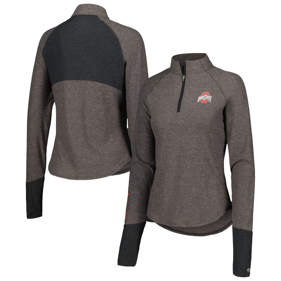 Women's Colosseum Black Ohio State Buckeyes Morningside Sleeve Hit Raglan Quarter-Zip Top