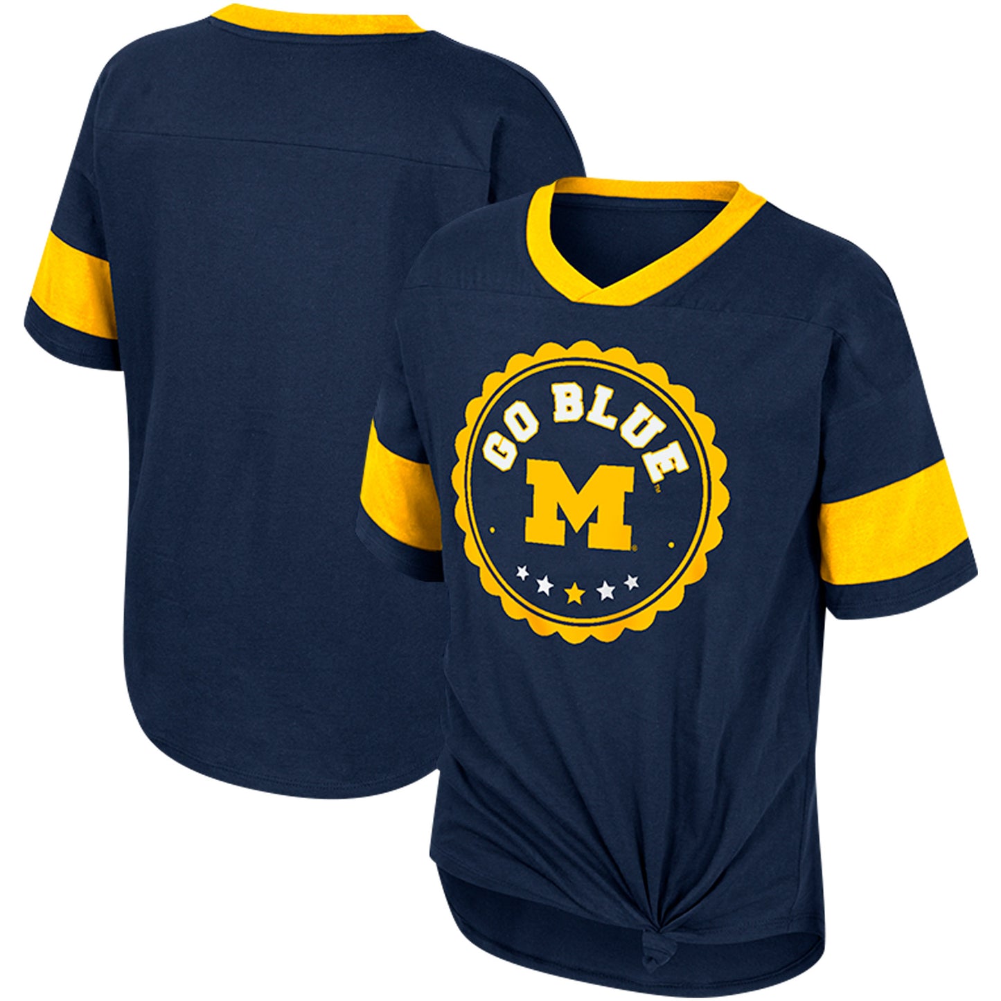 Girls Youth Colosseum Navy Michigan Wolverines Tomika Tie-Front V-Neck T-Shirt