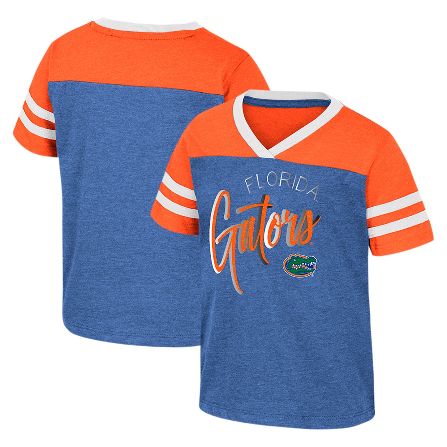 Girls Toddler Colosseum Royal Florida Gators Summer Foil V-Neck T-Shirt