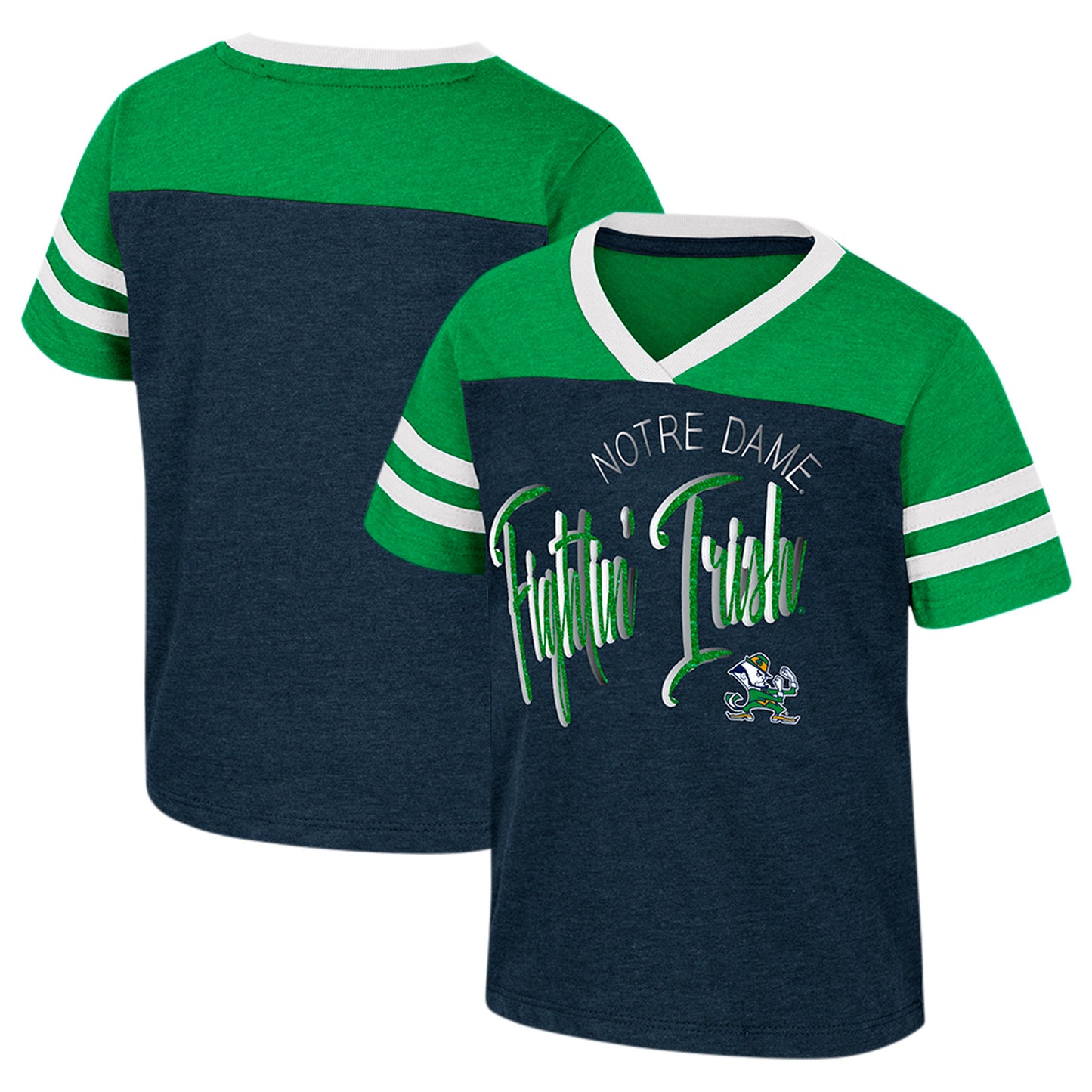 Girls Toddler Colosseum Navy Notre Dame Fighting Irish Summer Foil V-Neck T-Shirt