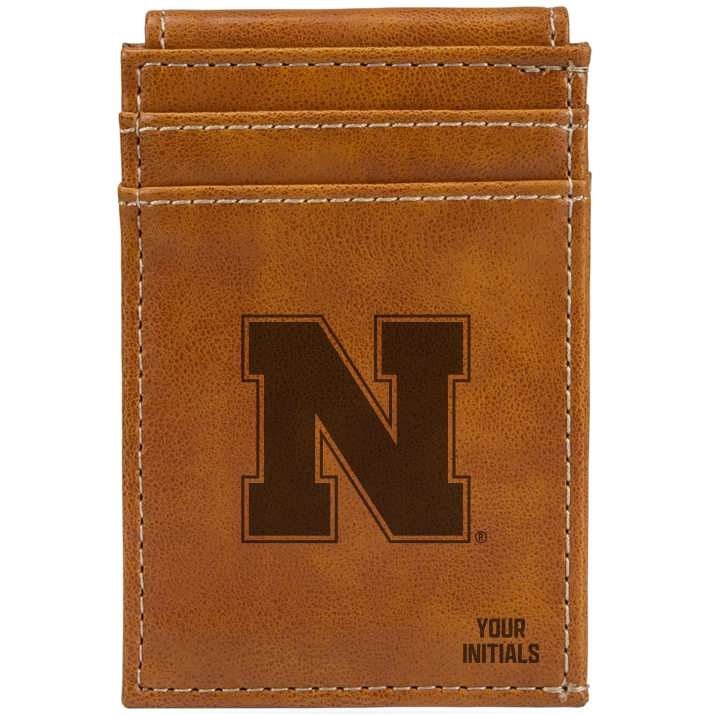 Brown Nebraska Huskers Personalized Front Pocket Wallet