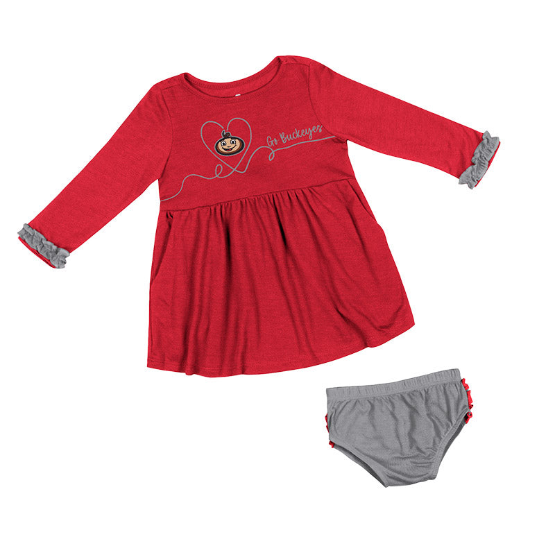 Girls Infant Colosseum Scarlet Ohio State Buckeyes Miss Mullins Long Sleeve Dress & Bloomers Set
