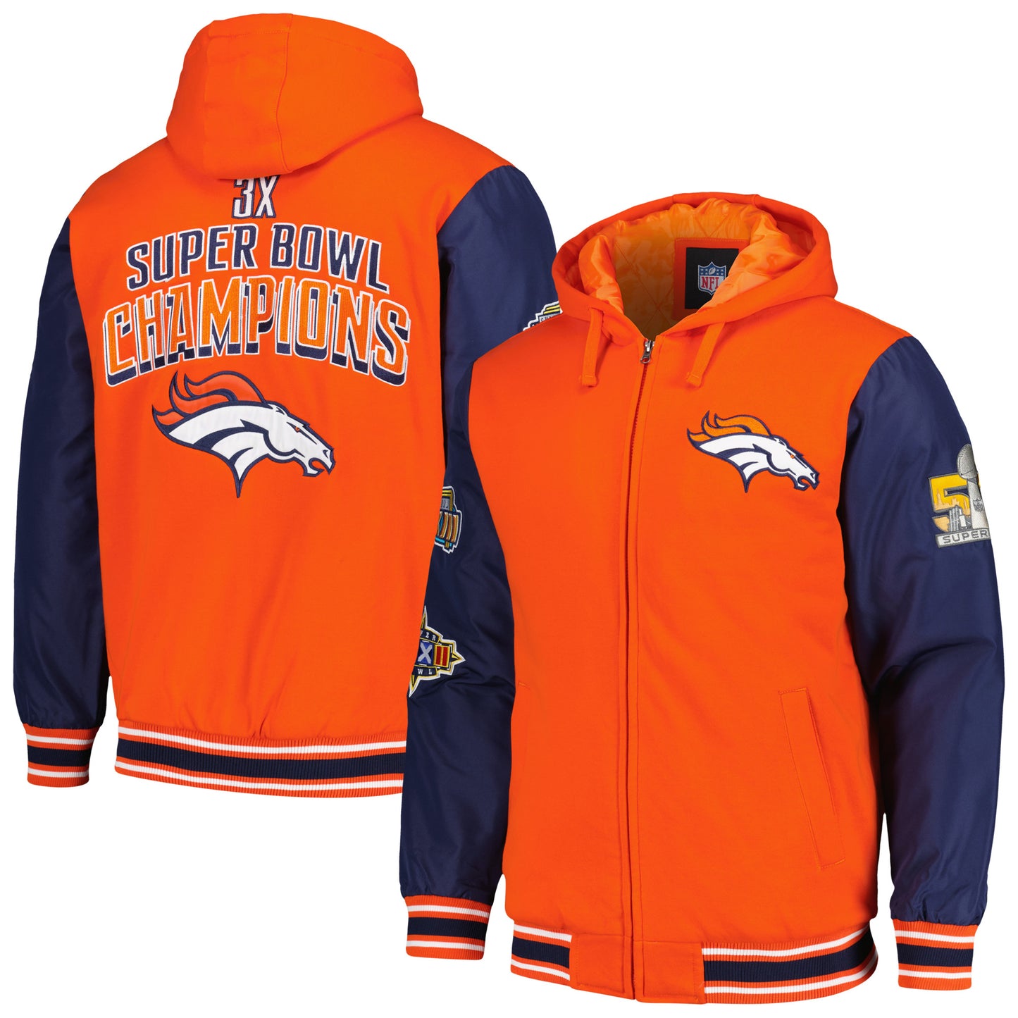 Men's G-III Sports by Carl Banks Orange/Navy Denver Broncos Player Option Full-Zip Hoodie