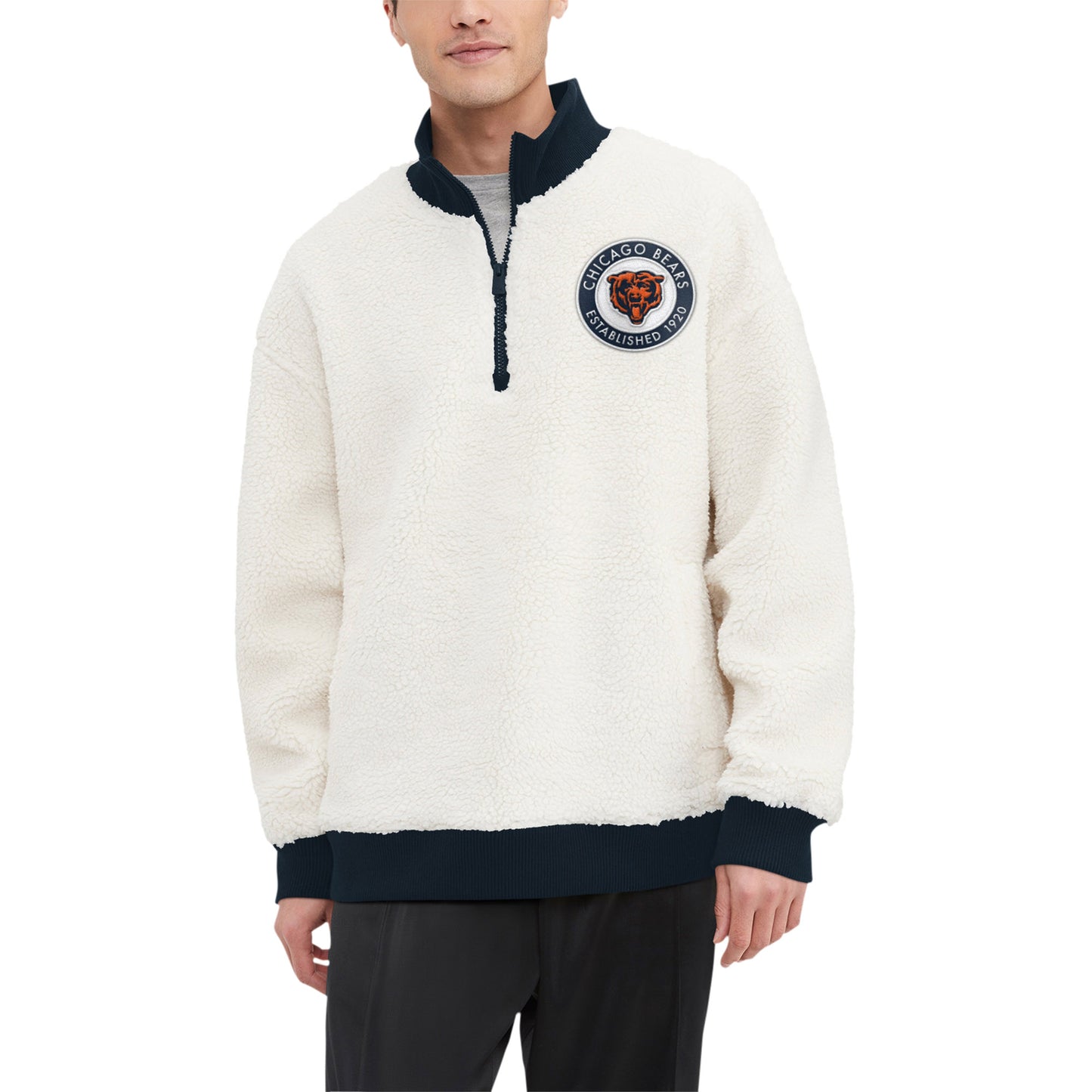 Men's Tommy Hilfiger Cream Chicago Bears Jordan Sherpa Quarter-Zip Sweatshirt