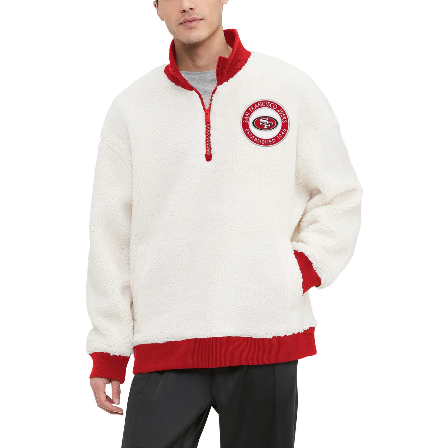 Men's Tommy Hilfiger Cream San Francisco 49ers Jordan Sherpa Quarter-Zip Sweatshirt