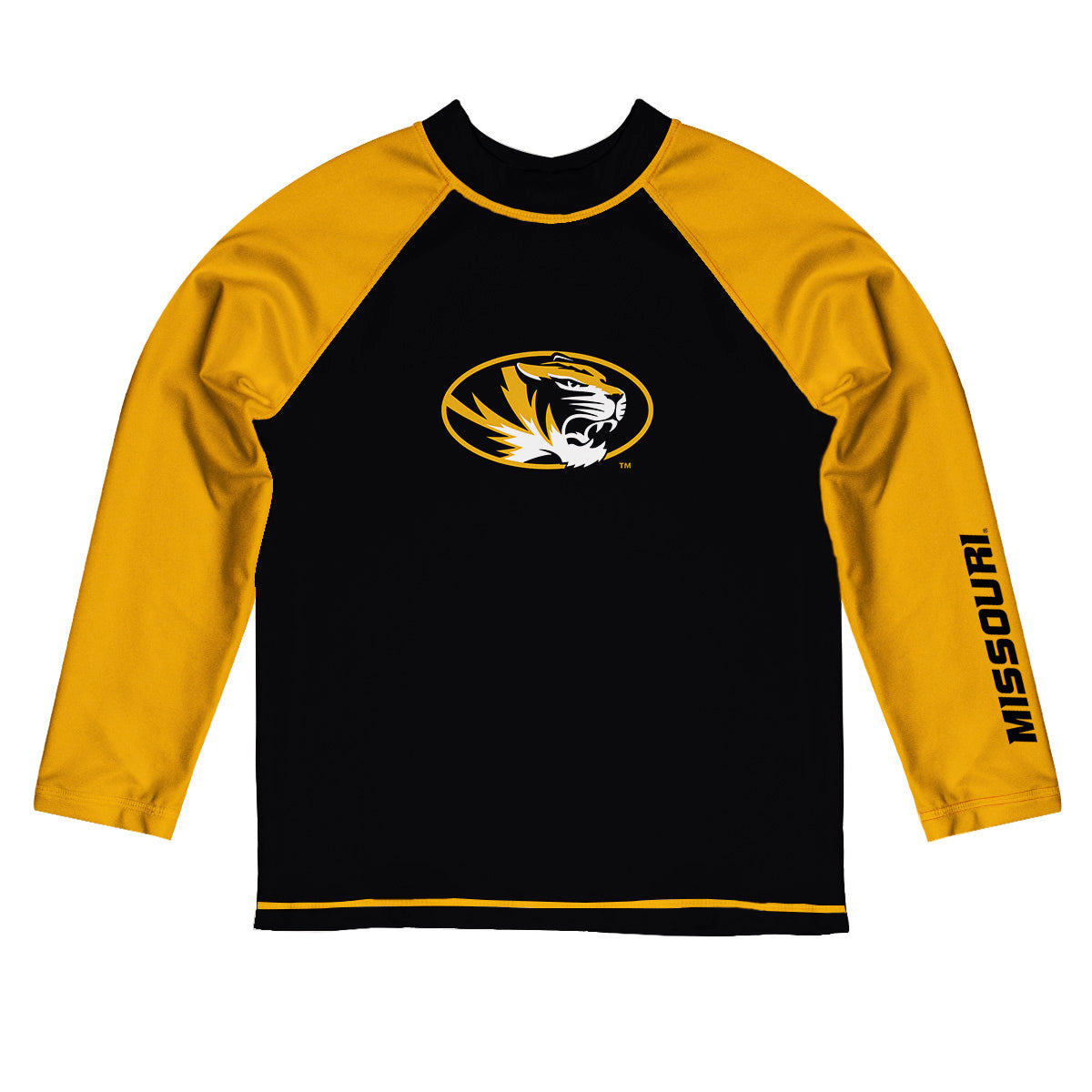 Youth Vive La Fete Black/Gold Missouri Tigers Solid Contrast Contrast Rash Guard
