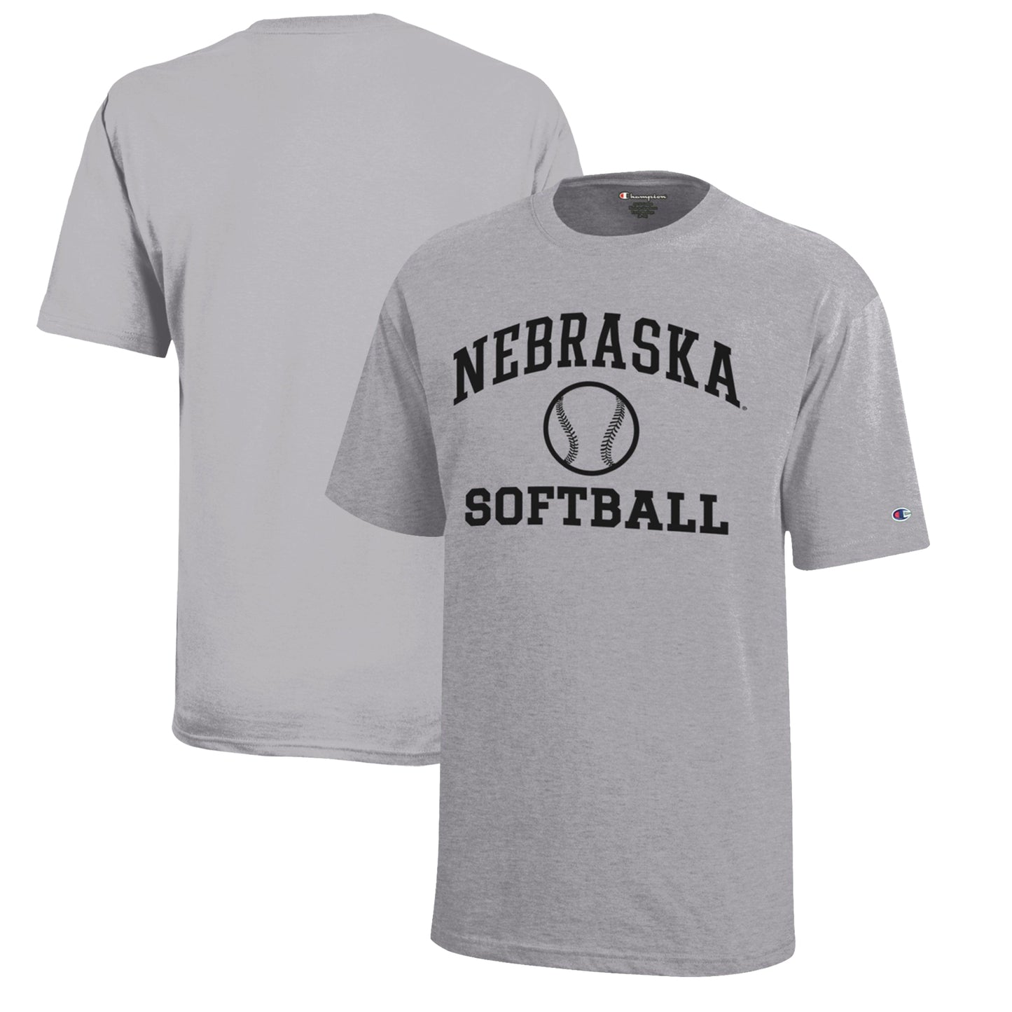 Youth Champion Gray Nebraska Huskers Icon Logo Softball T-Shirt