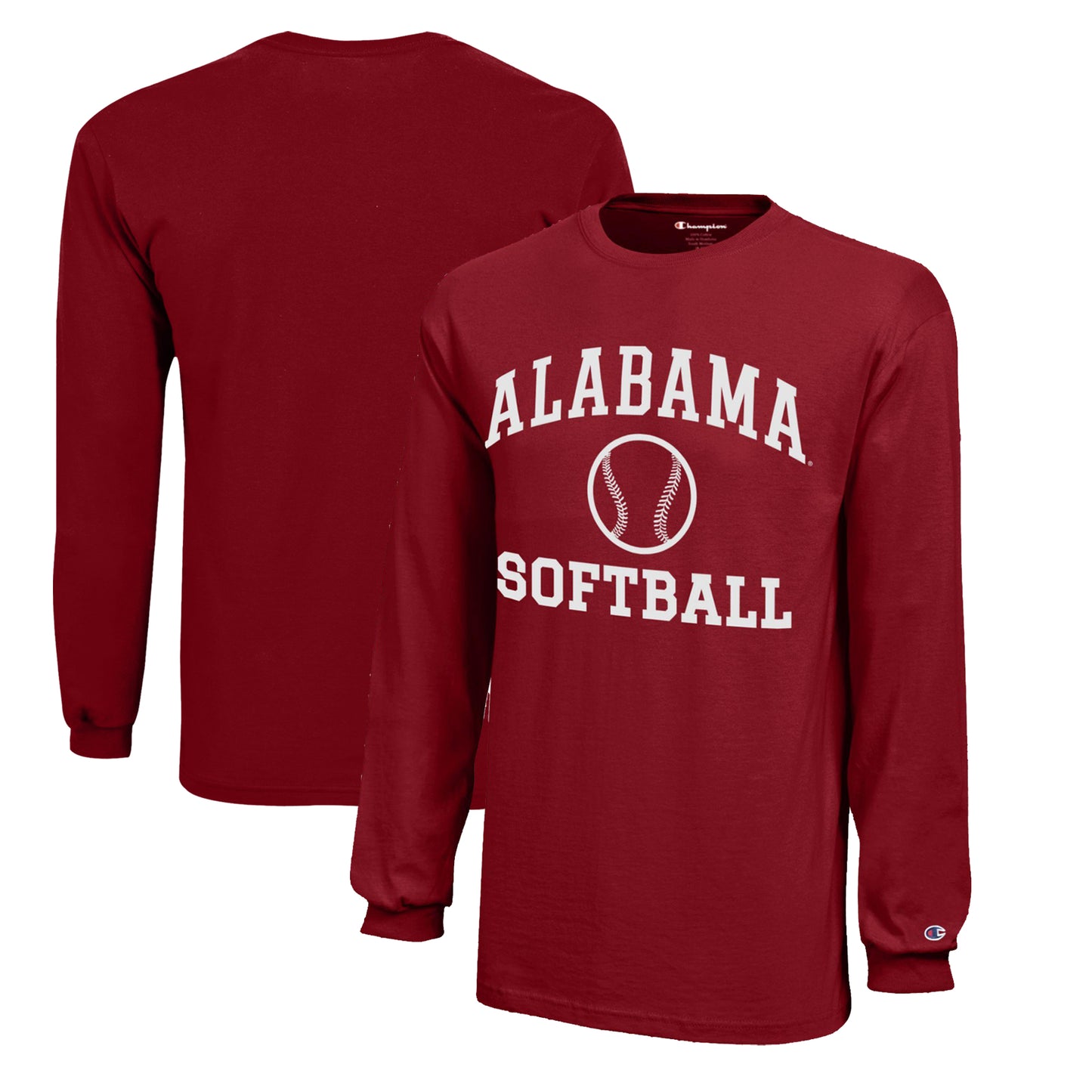Youth Champion Crimson Alabama Crimson Tide Icon Logo Long Sleeve Softball T-Shirt