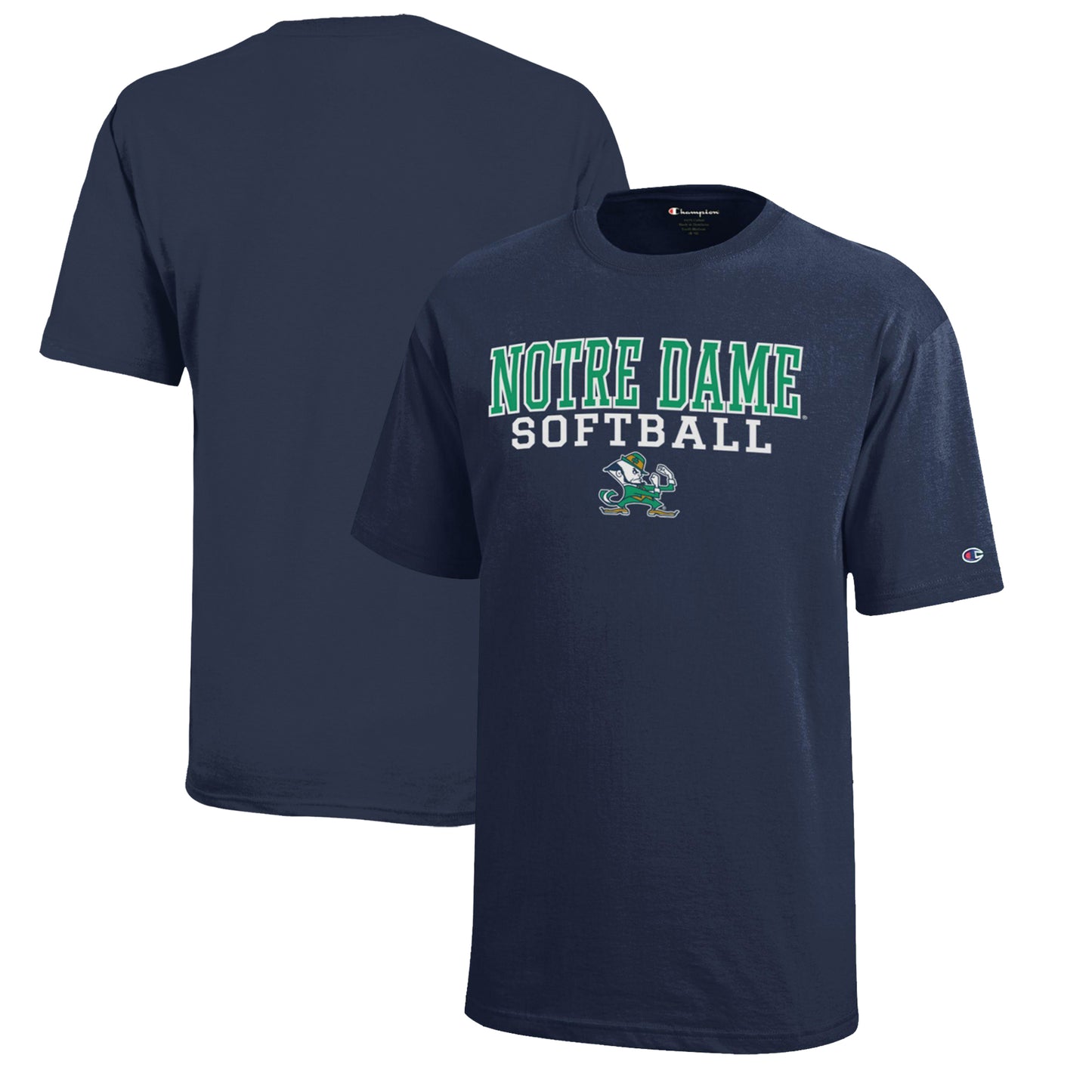 Youth Champion Navy Notre Dame Fighting Irish Stacked Logo Softball T-Shirt