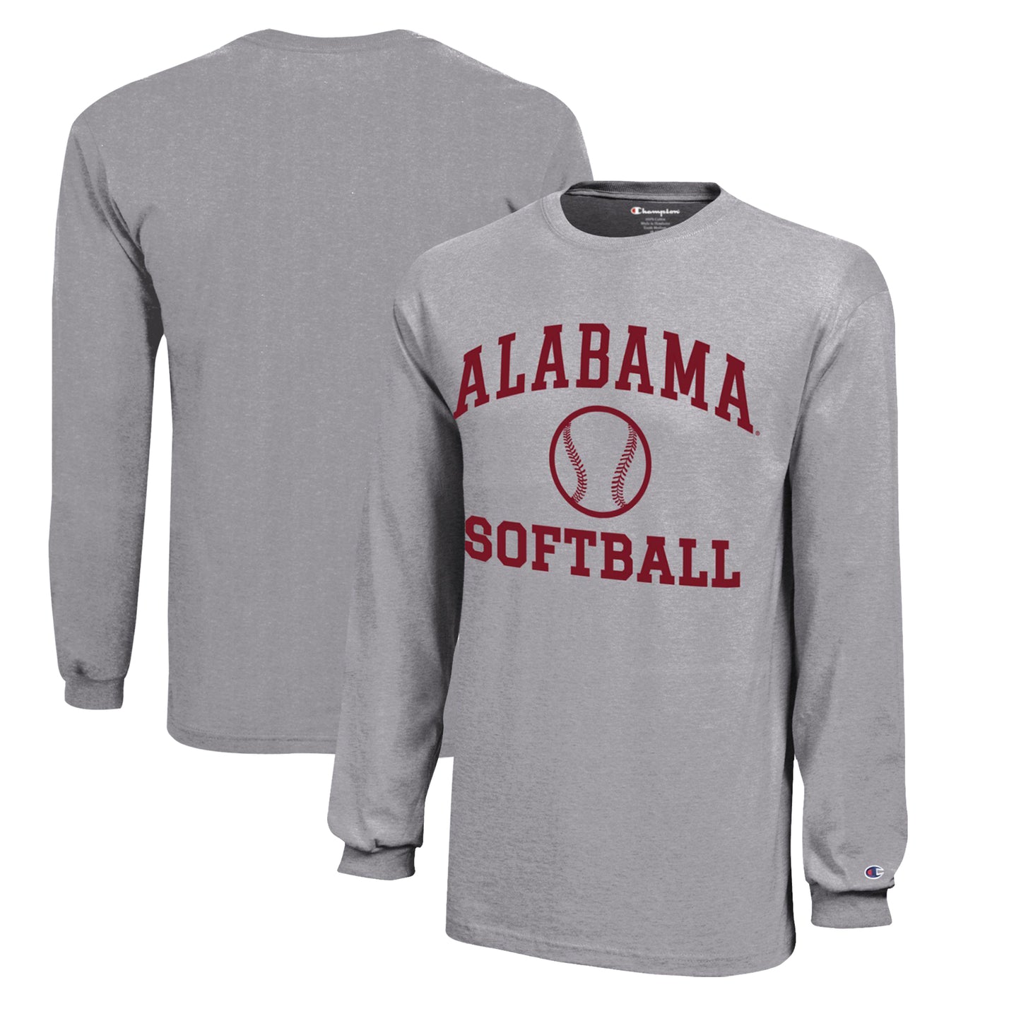 Youth Champion Gray Alabama Crimson Tide Icon Logo Long Sleeve Softball T-Shirt