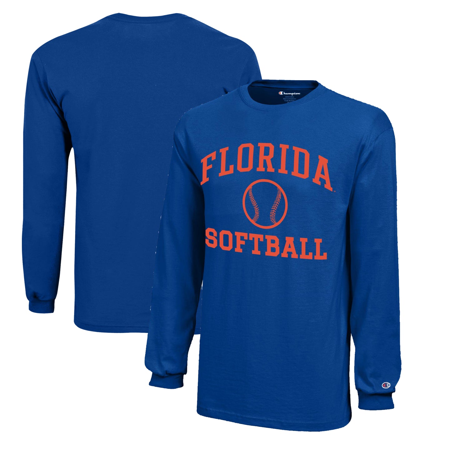 Youth Champion Royal Florida Gators Icon Logo Long Sleeve Softball T-Shirt