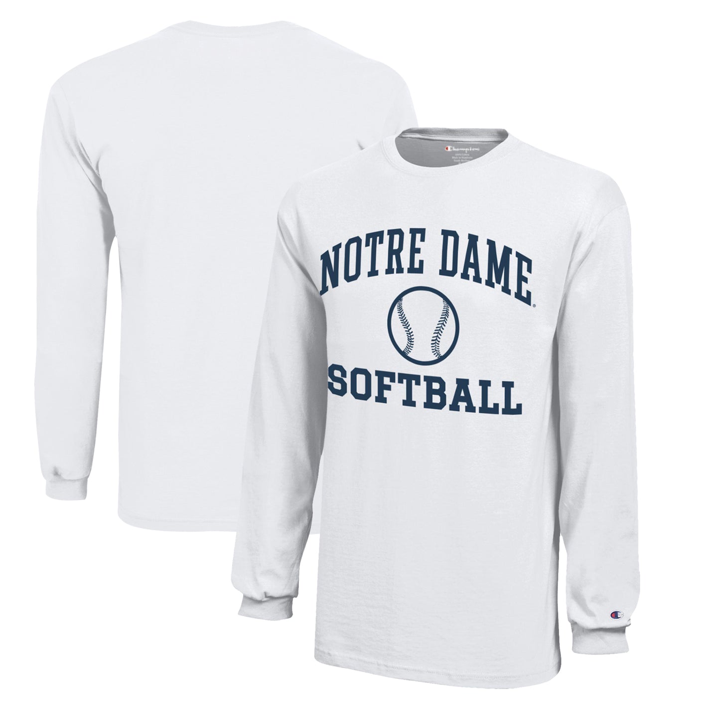 Youth Champion White Notre Dame Fighting Irish Icon Logo Long Sleeve Softball T-Shirt