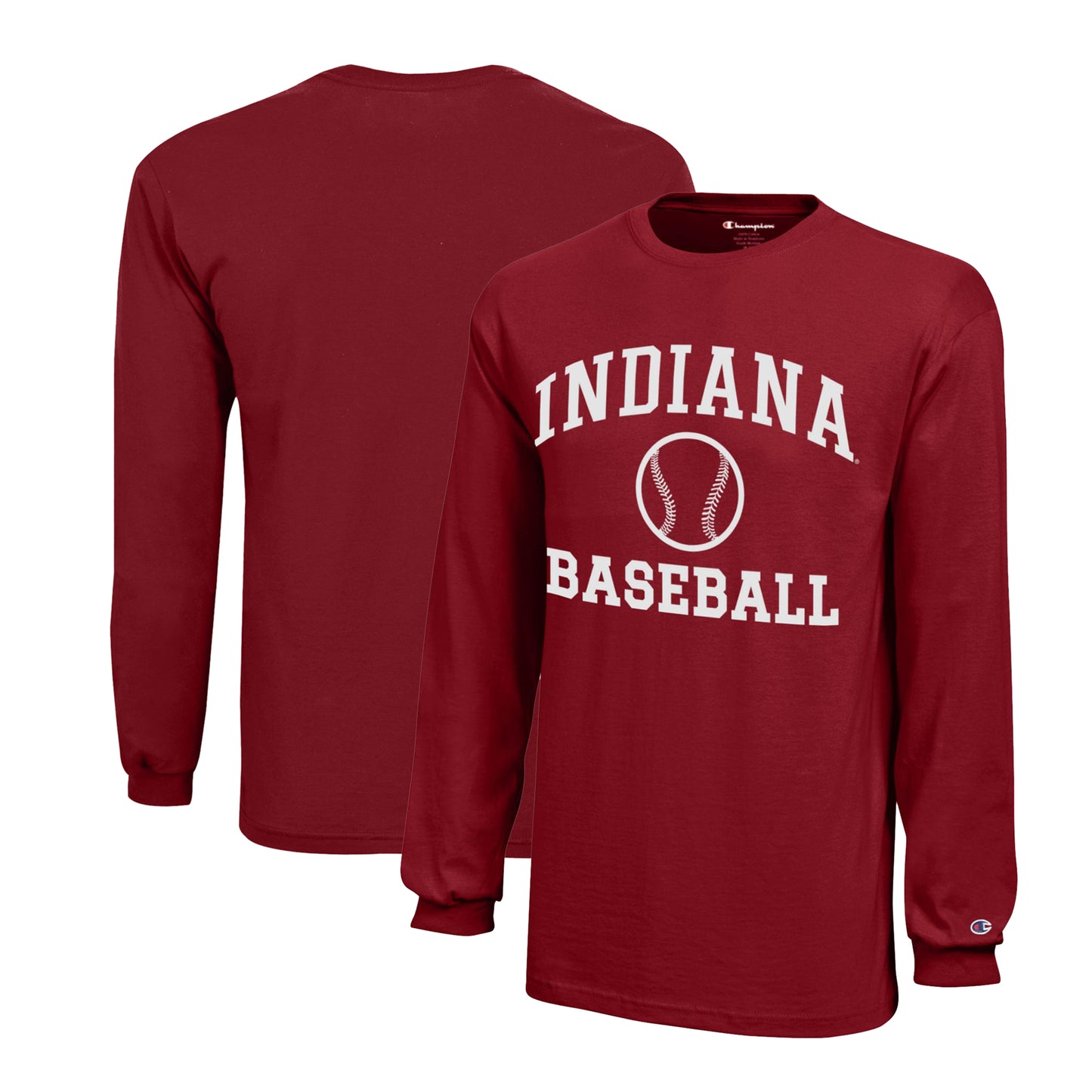 Youth Champion Crimson Indiana Hoosiers Icon Logo Long Sleeve Baseball T-Shirt