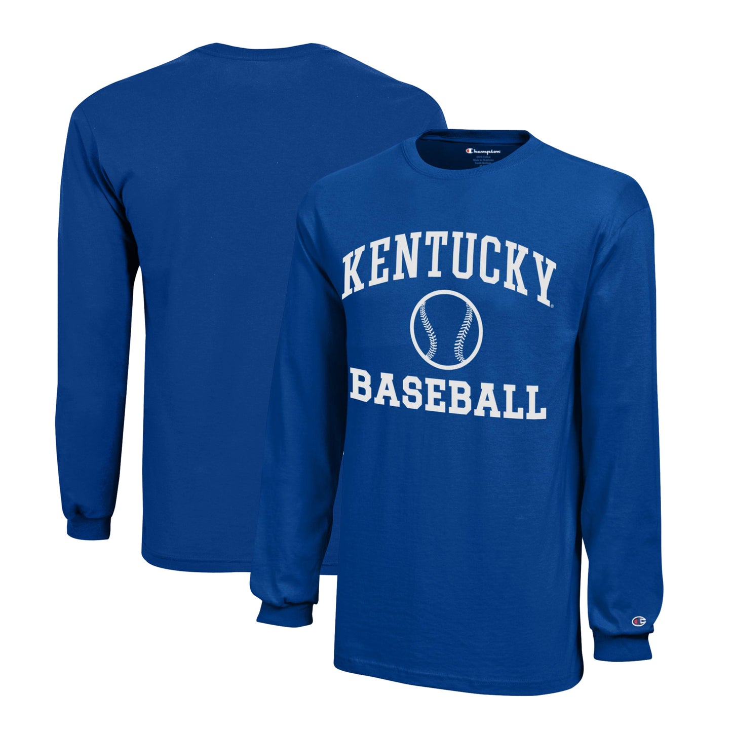 Youth Champion Royal Kentucky Wildcats Icon Logo Long Sleeve Baseball T-Shirt
