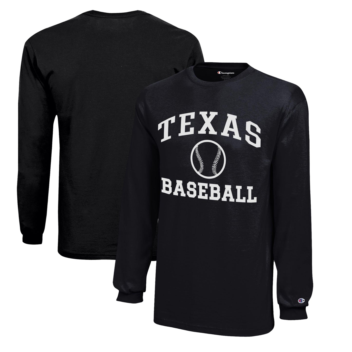 Youth Champion Black Texas Longhorns Icon Logo Long Sleeve Baseball T-Shirt
