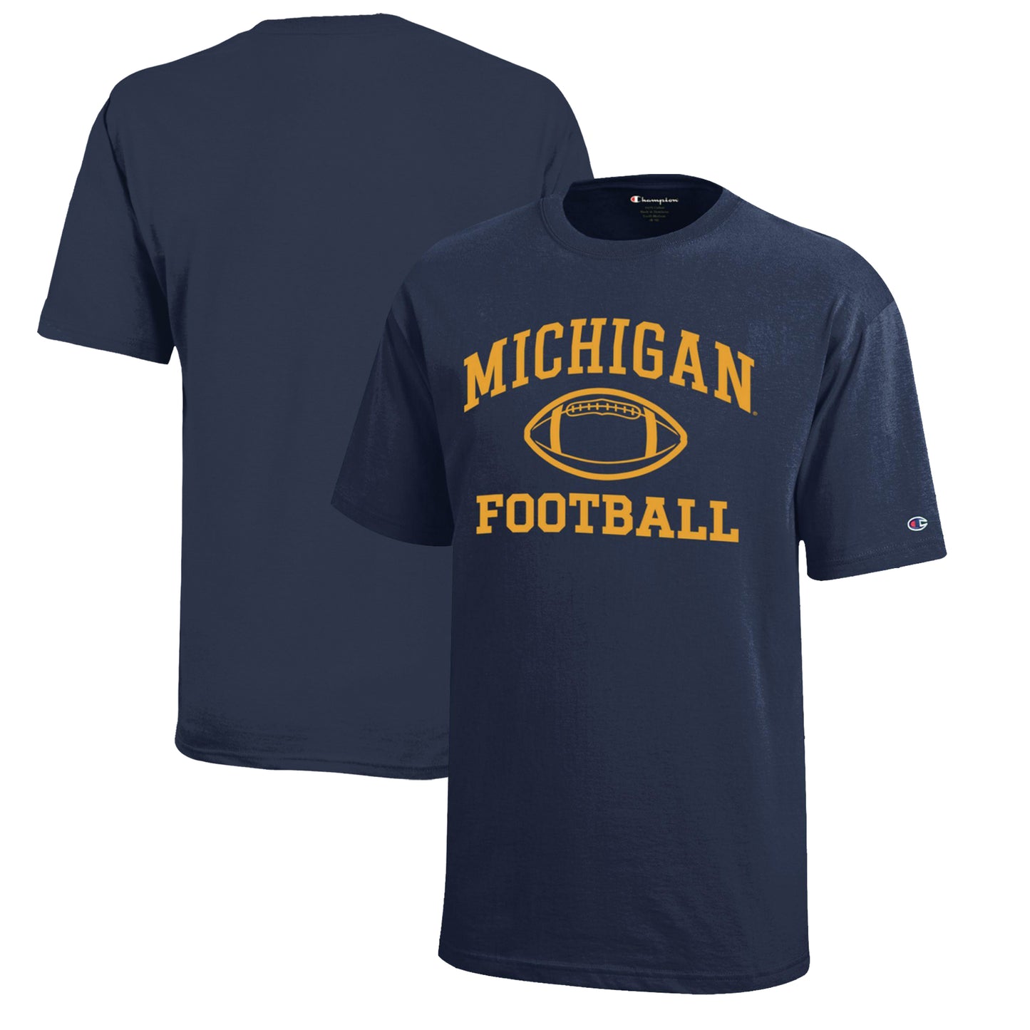 Youth Champion Navy Michigan Wolverines Icon Logo Football T-Shirt