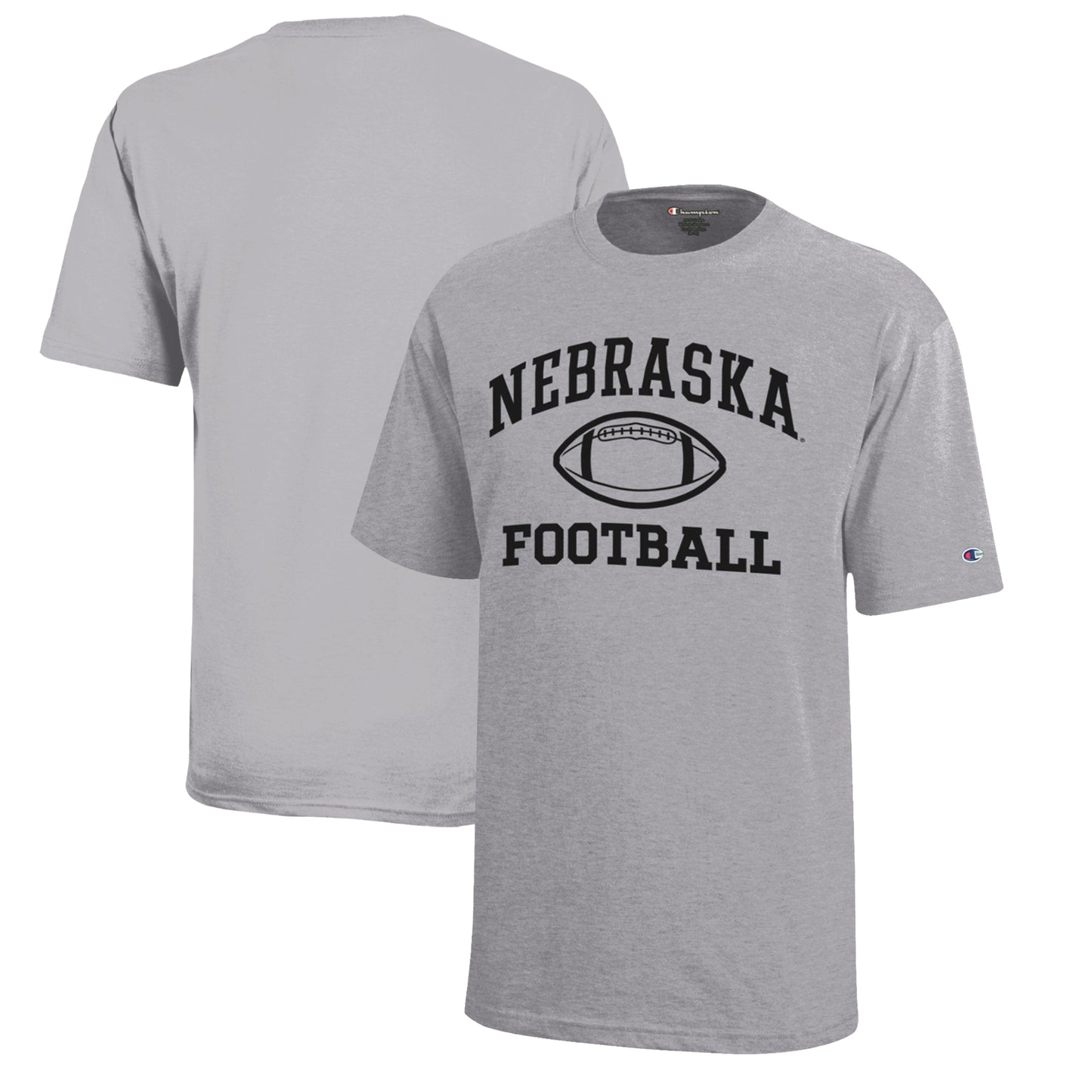 Youth Champion Gray Nebraska Huskers Icon Logo Football T-Shirt