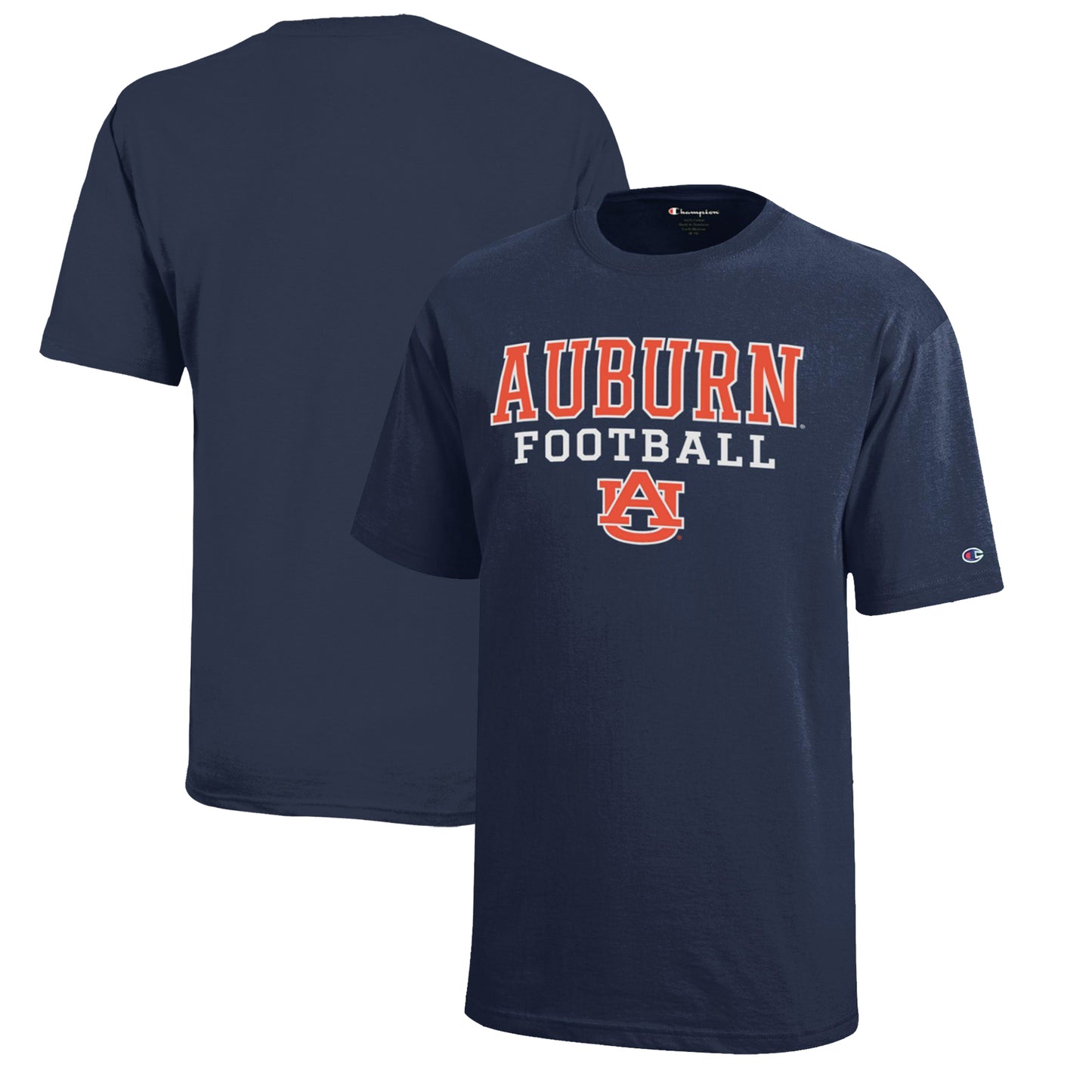 Youth Champion Navy Auburn Tigers Stacked Logo Football T-Shirt
