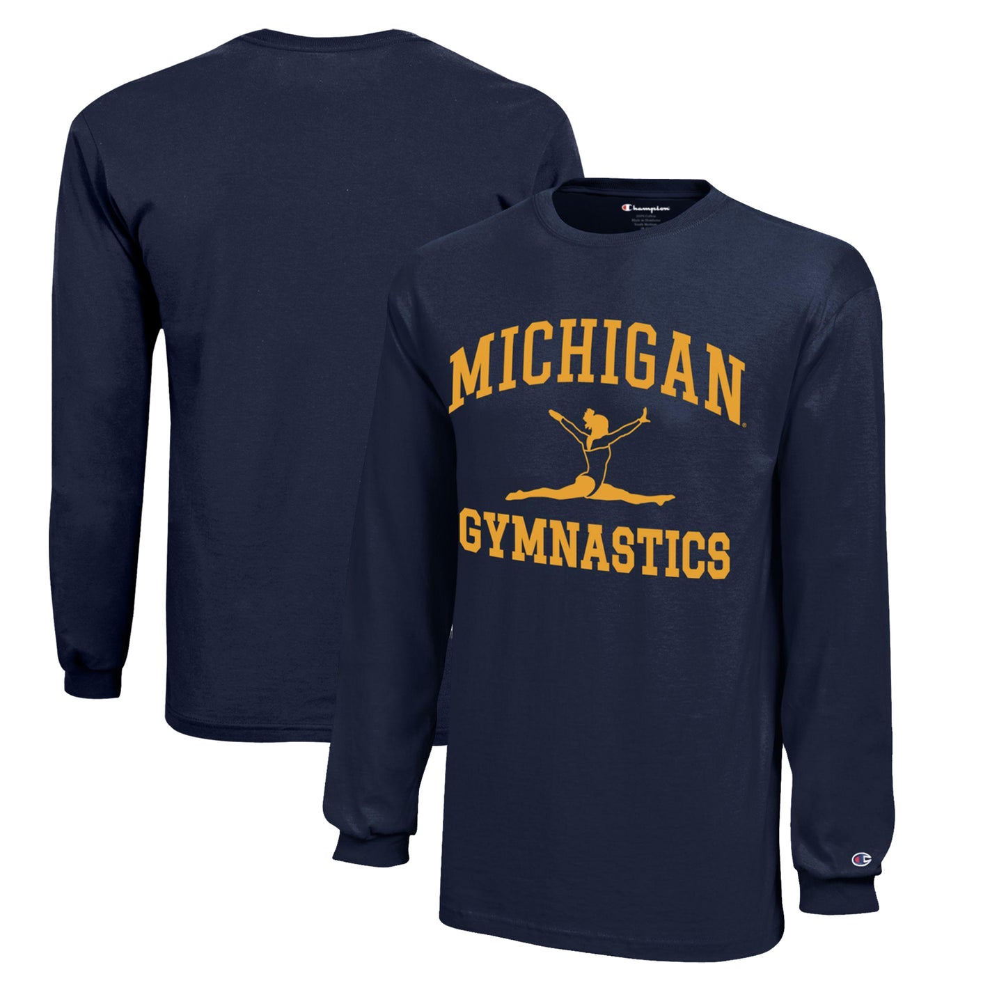 Youth Champion Navy Michigan Wolverines Icon Logo Long Sleeve Gymnastics T-Shirt