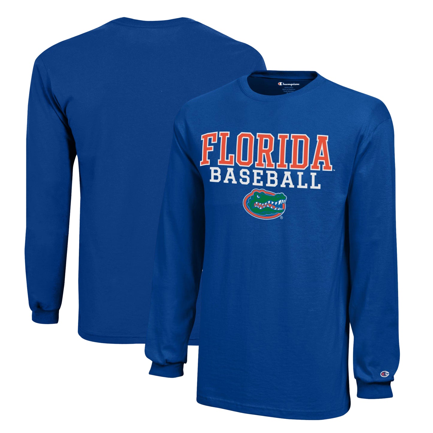 Youth Champion Royal Florida Gators Stacked Logo Long Sleeve Baseball T-Shirt