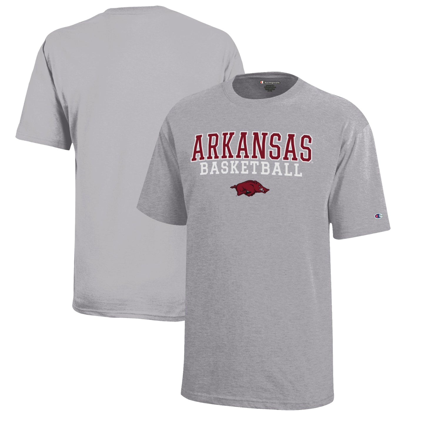 Youth Champion Gray Arkansas Razorbacks Stacked Logo Basketball T-Shirt