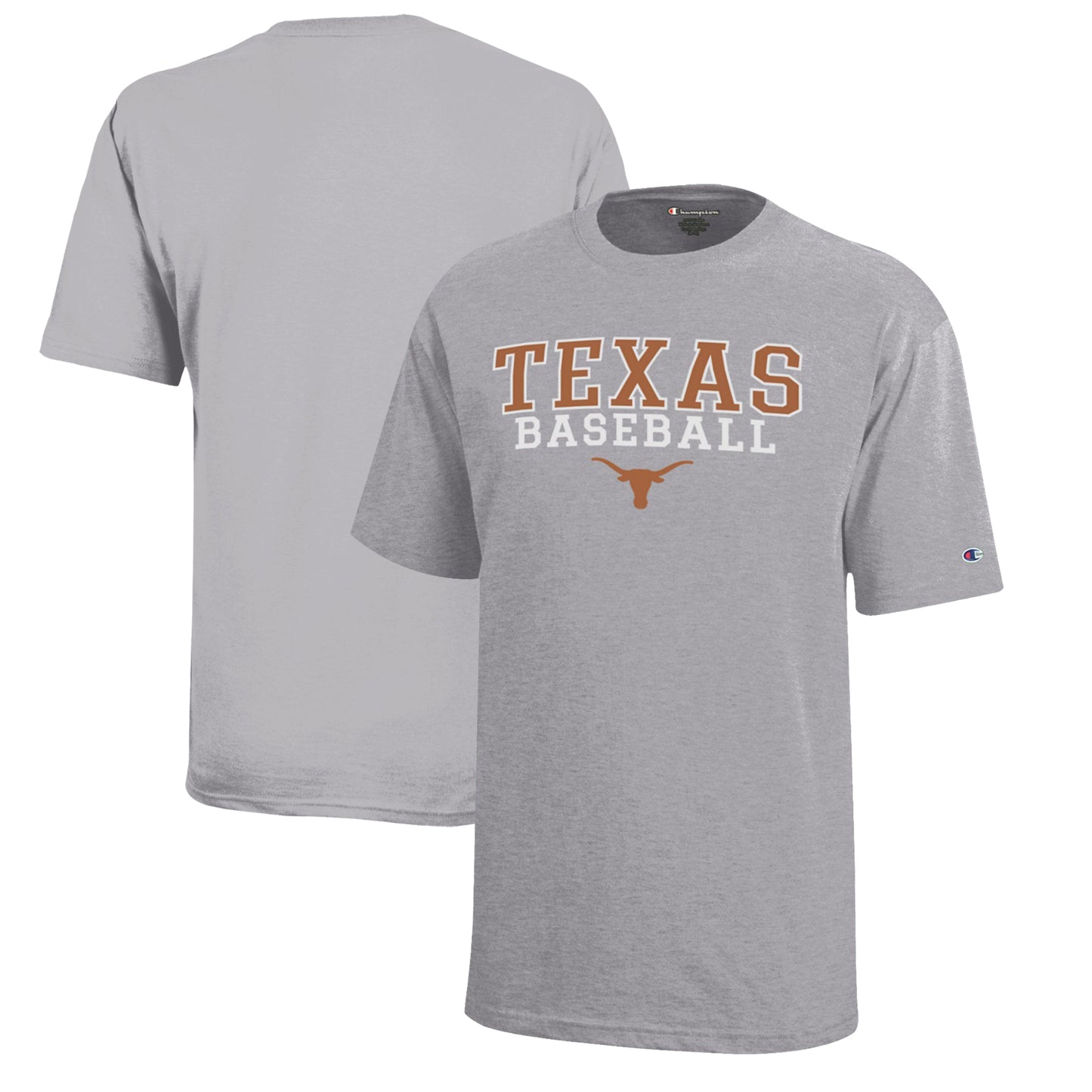 Youth Champion Gray Texas Longhorns Stacked Logo Baseball T-Shirt