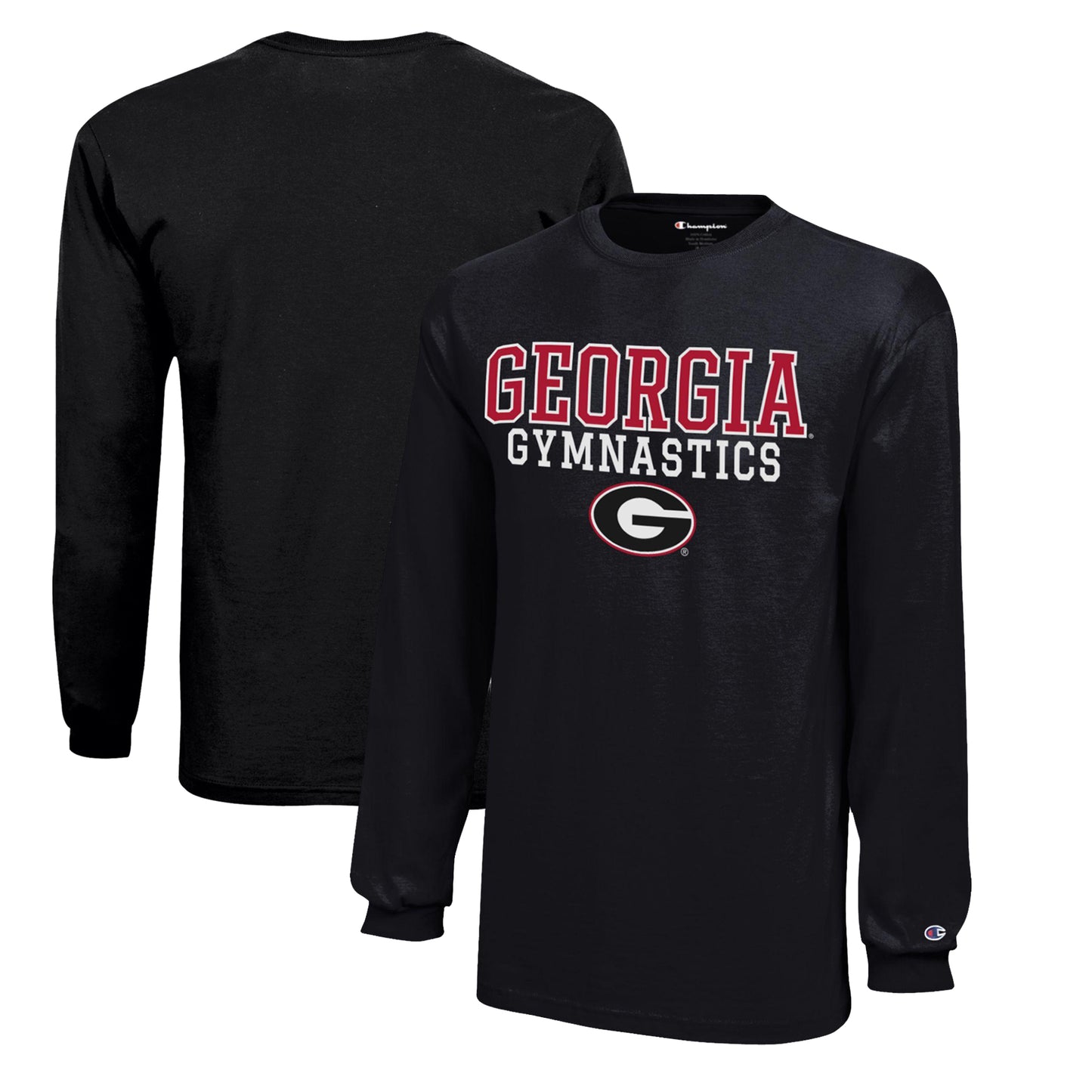 Youth Champion Black Georgia Bulldogs Stacked Logo Long Sleeve Gymnastics Jersey T-Shirt