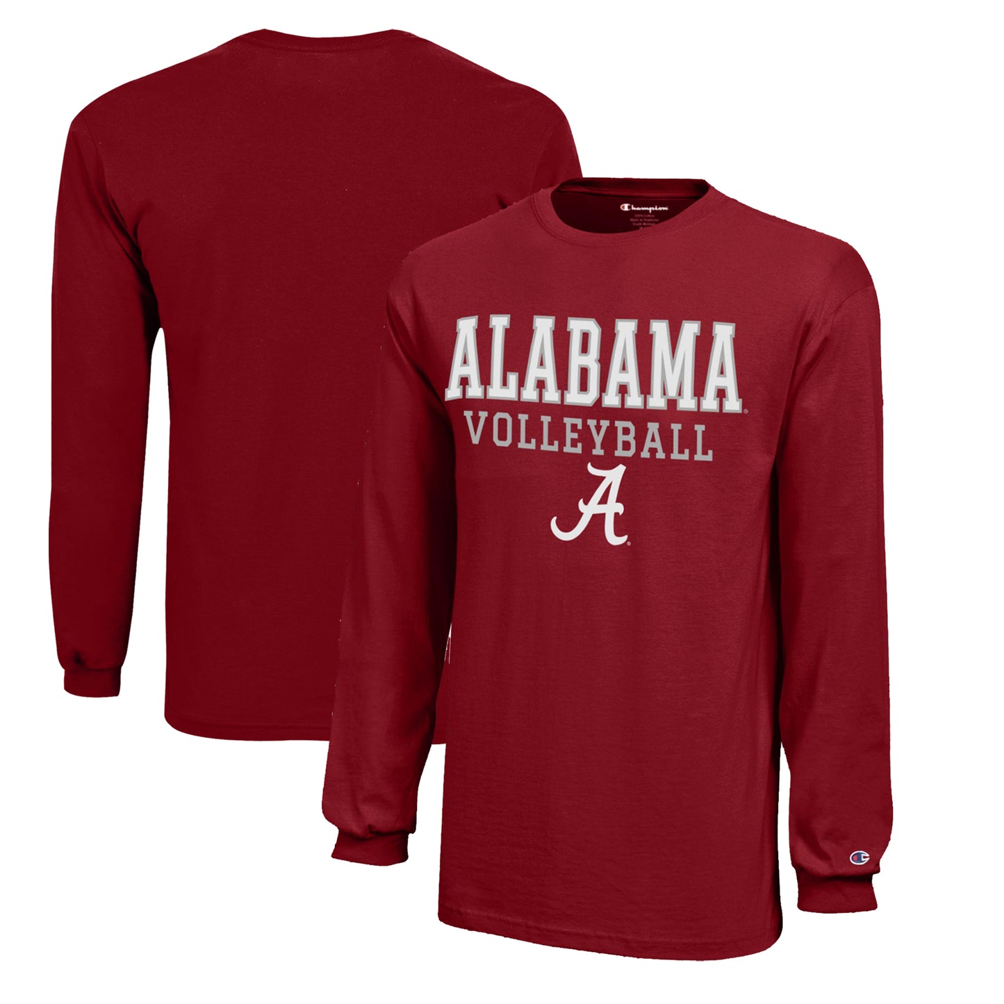 Youth Champion Crimson Alabama Crimson Tide Stacked Logo Long Sleeve Volleyball T-Shirt