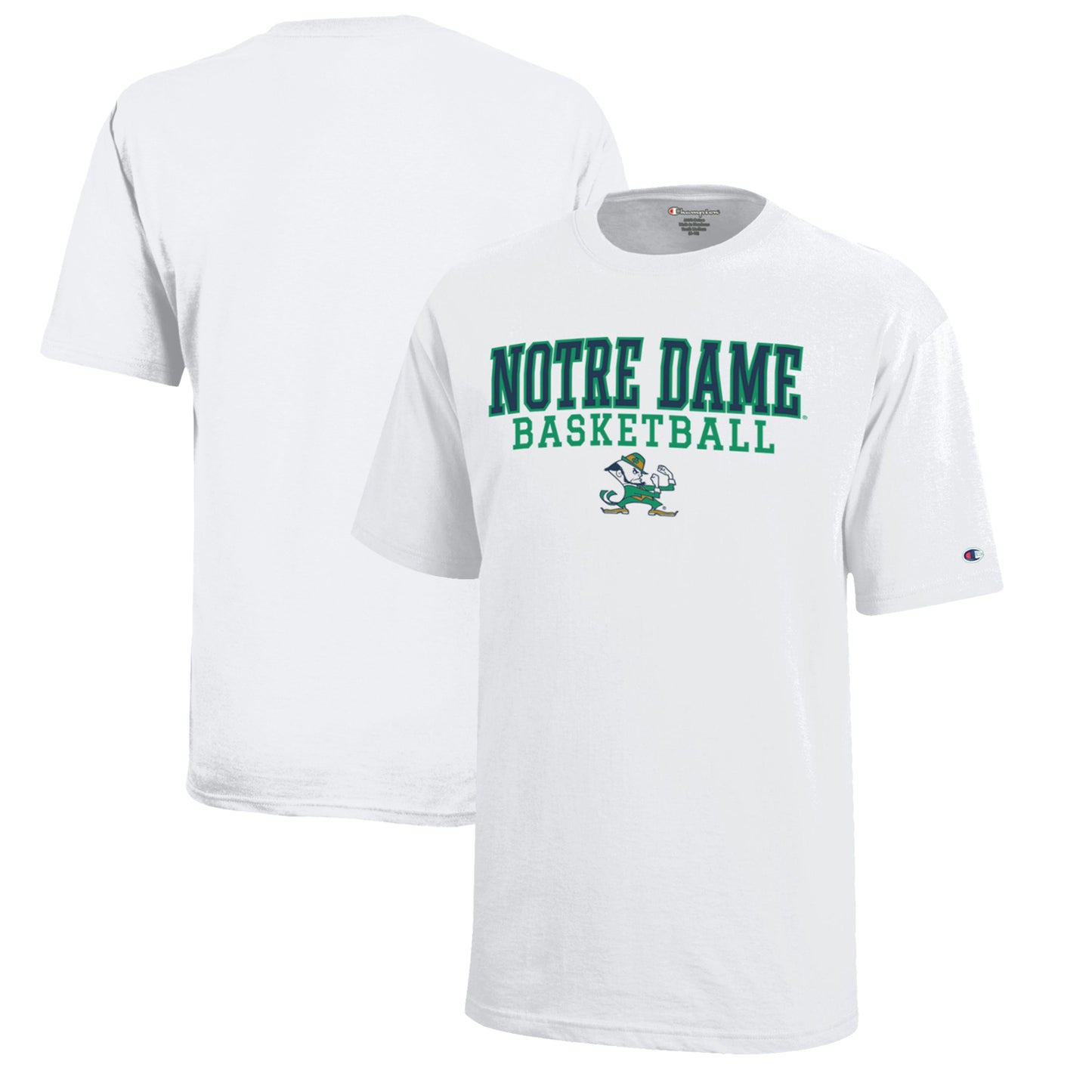 Youth Champion White Notre Dame Fighting Irish Stacked Logo Basketball T-Shirt