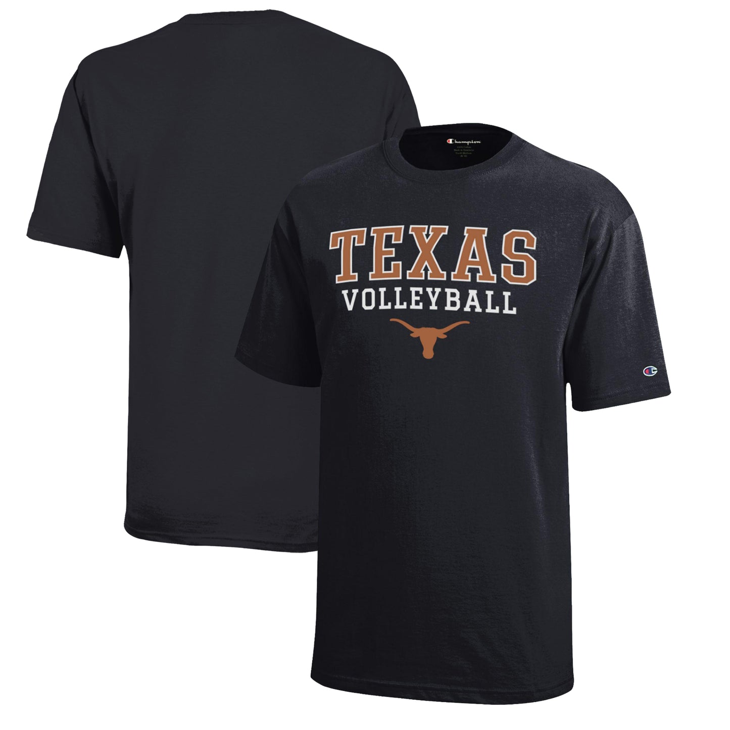 Youth Champion Black Texas Longhorns Stacked Logo Volleyball T-Shirt