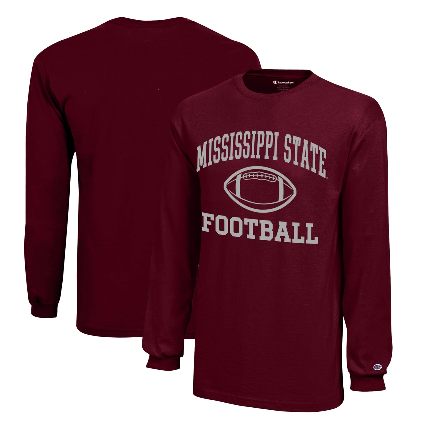 Youth Champion Maroon Mississippi State Bulldogs Icon Logo Long Sleeve Football T-Shirt