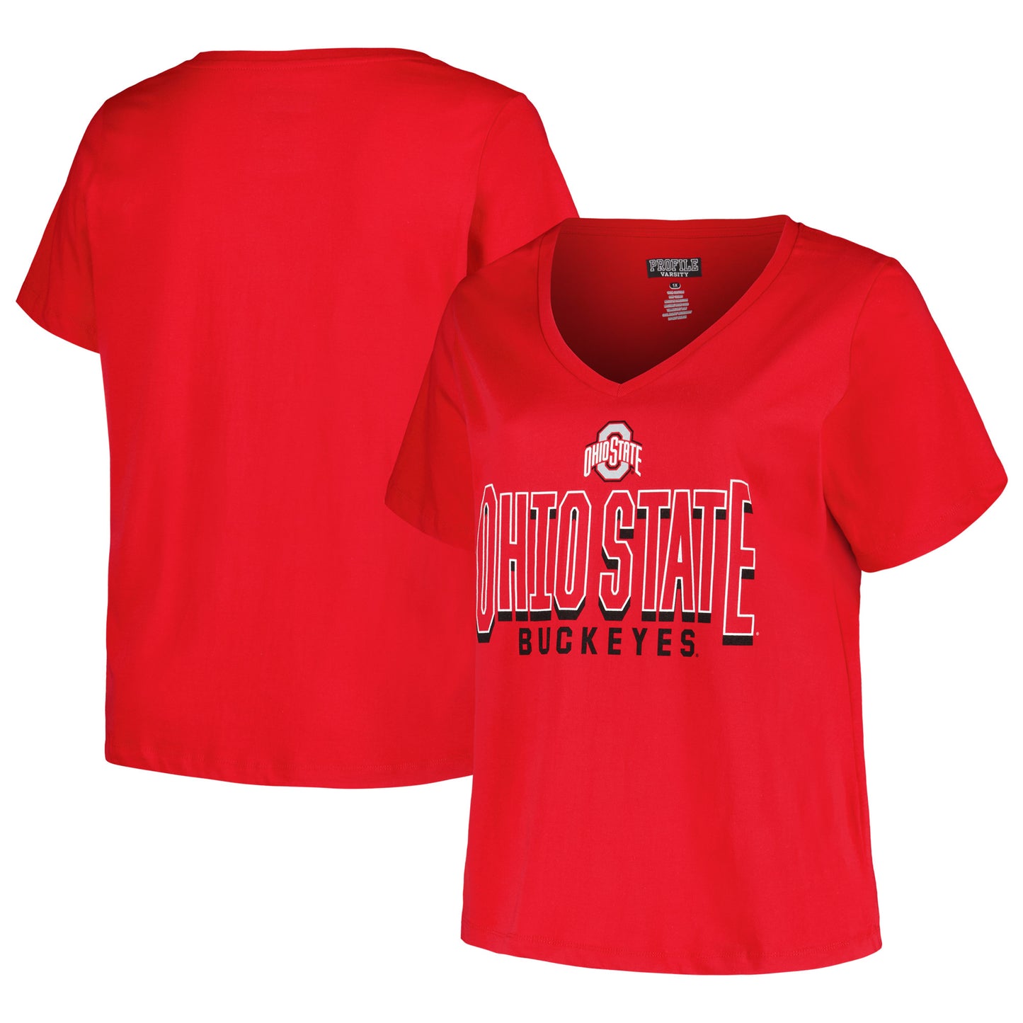Women's Fanatics Scarlet Ohio State Buckeyes Plus Size Sideline Route V-Neck T-Shirt