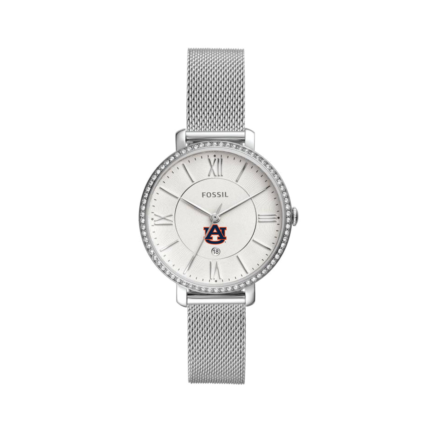Women's Fossil Silver Auburn Tigers Jacqueline Stainless Steel Mesh Watch