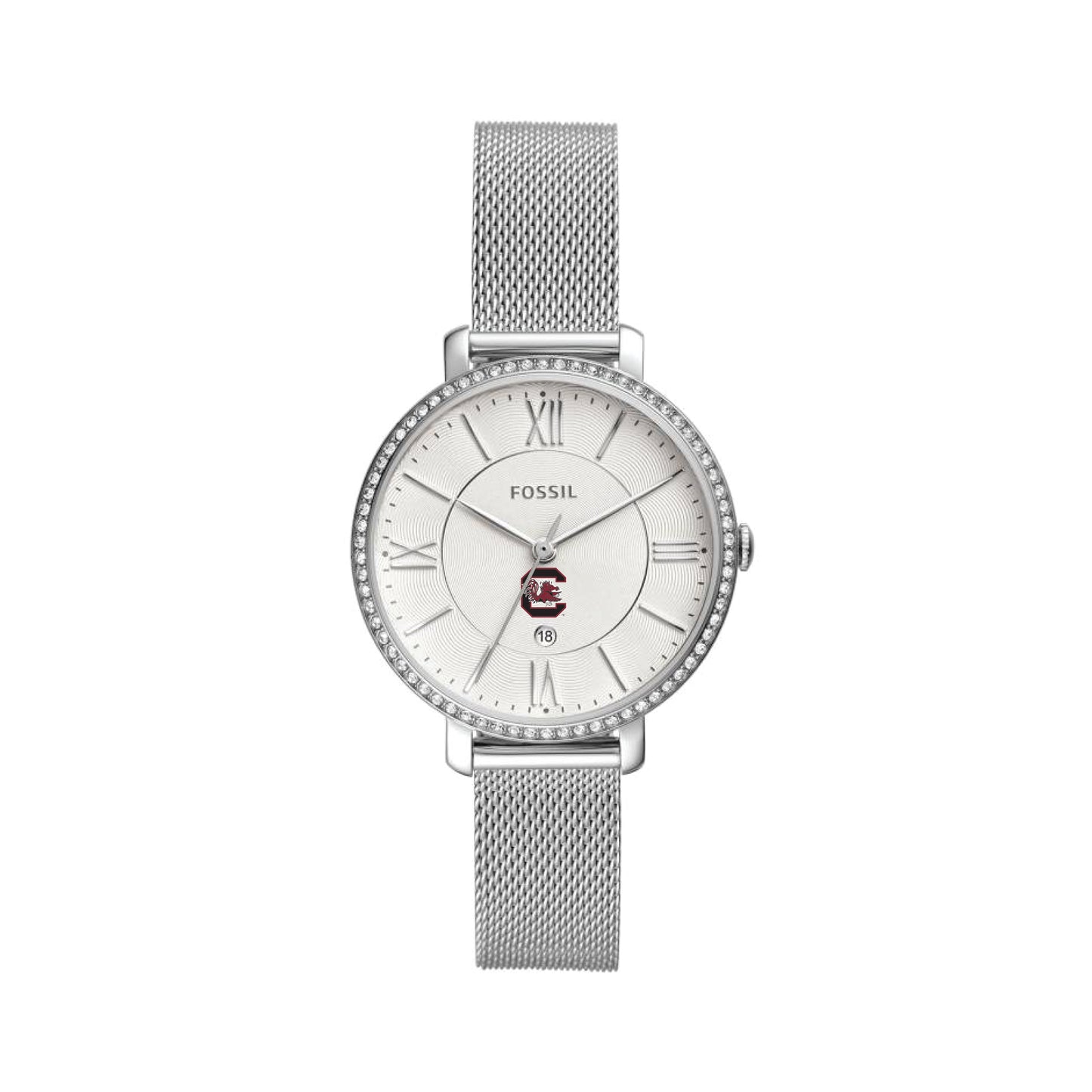 Women's Fossil Silver South Carolina Gamecocks Jacqueline Stainless Steel Mesh Watch