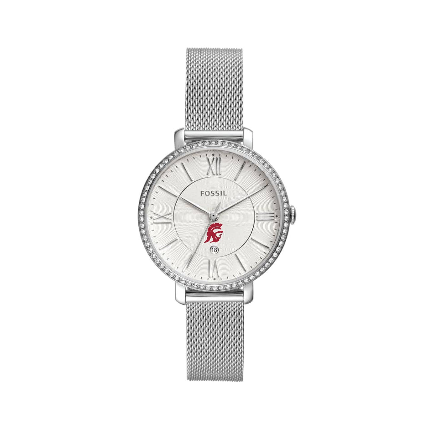 Women's Fossil Silver USC Trojans Jacqueline Stainless Steel Mesh Watch