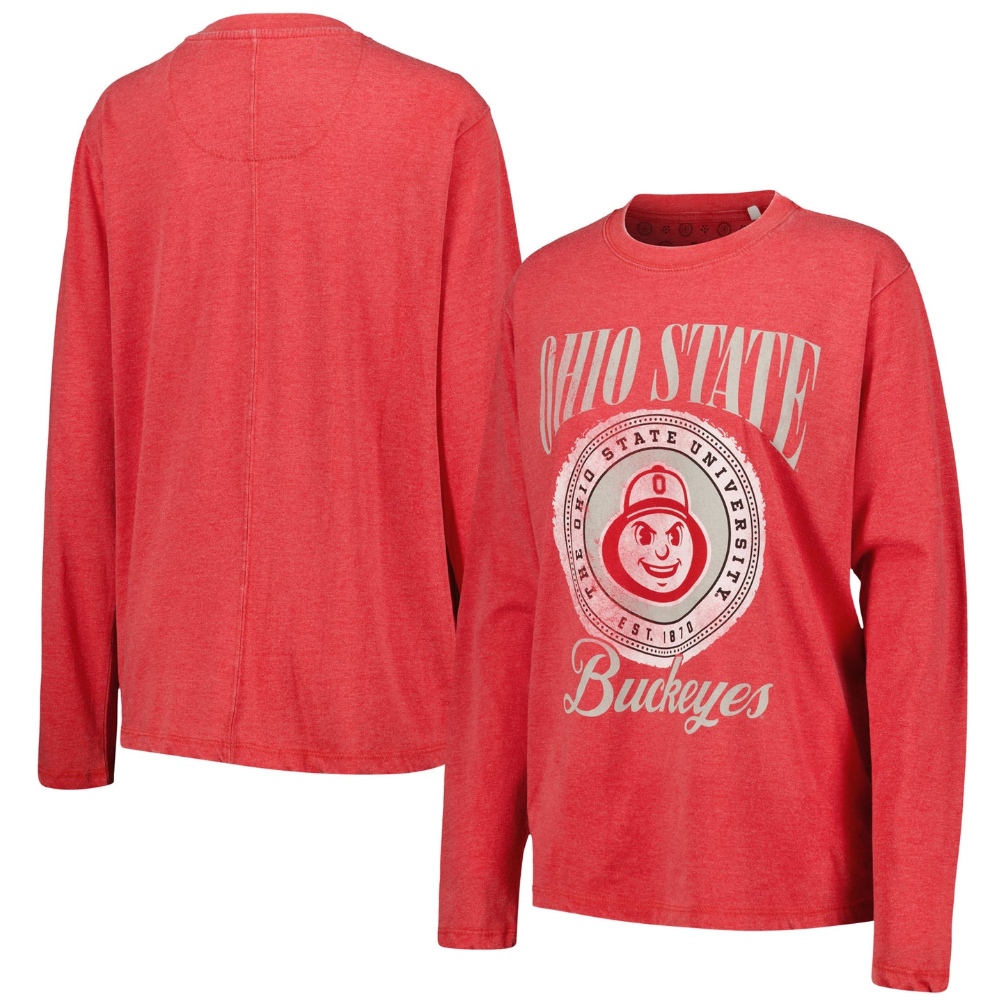 Women's Pressbox Scarlet Ohio State Buckeyes Vintage Oversized Falkland Long Sleeve T-Shirt
