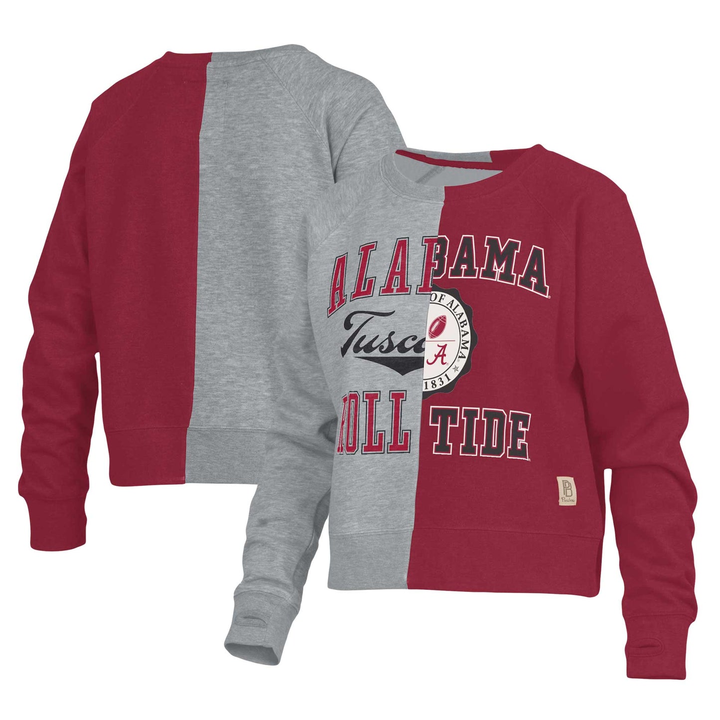 Women's Pressbox Heather Gray Alabama Crimson Tide Half and Half Raglan Pullover Sweatshirt