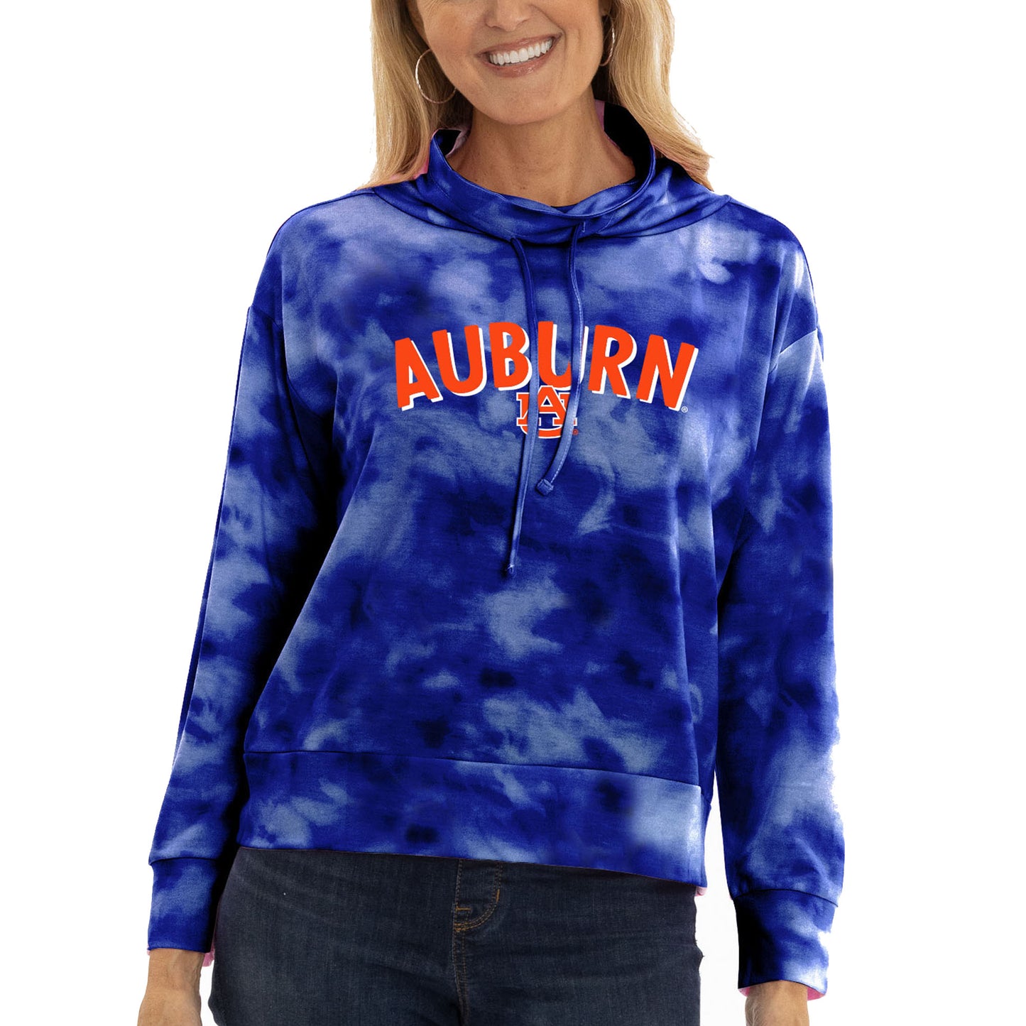 Women's Blue Auburn Tigers Maddie Tie-Dye Tri-Blend Pullover Hoodie