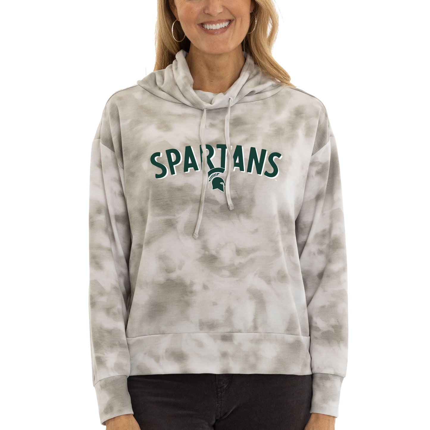 Women's Gray Michigan State Spartans Maddie Tie-Dye Tri-Blend Pullover Hoodie