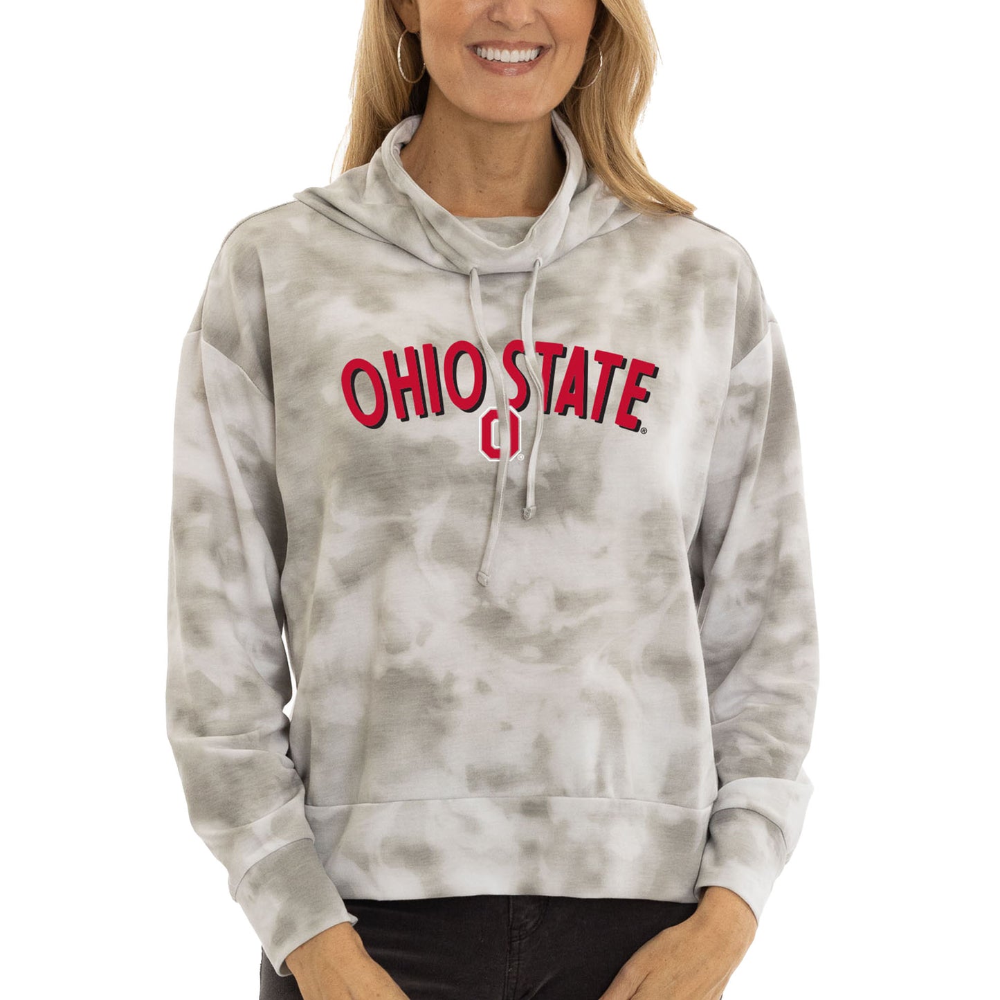 Women's Gray Ohio State Buckeyes Maddie Tie-Dye Tri-Blend Pullover Hoodie