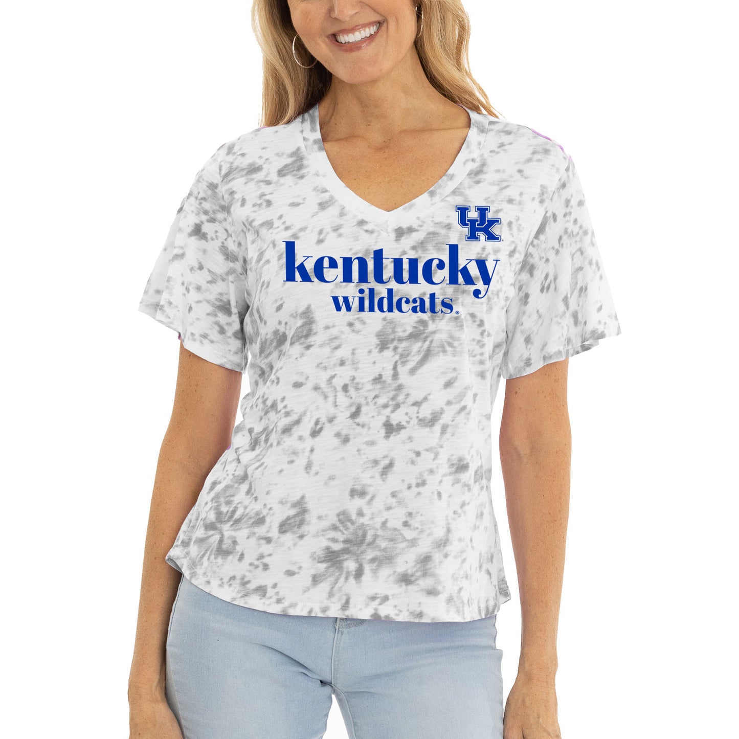 Women's Gray Kentucky Wildcats Faye Ruffle V-Neck T-Shirt