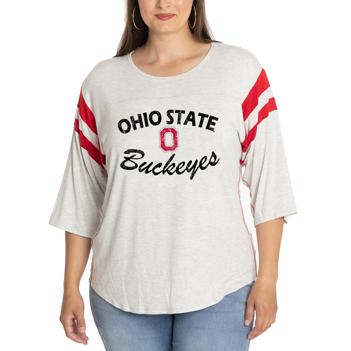 Women's Ash Ohio State Buckeyes Sabrina 3/4-Sleeve Jersey T-Shirt
