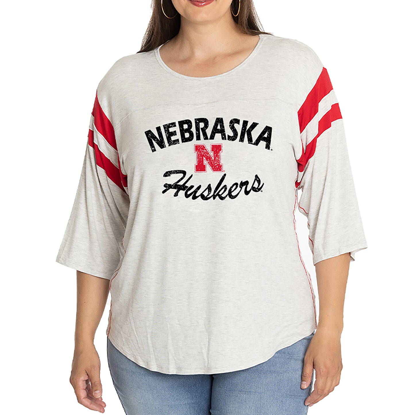 Women's Ash Nebraska Huskers Sabrina 3/4-Sleeve Jersey T-Shirt