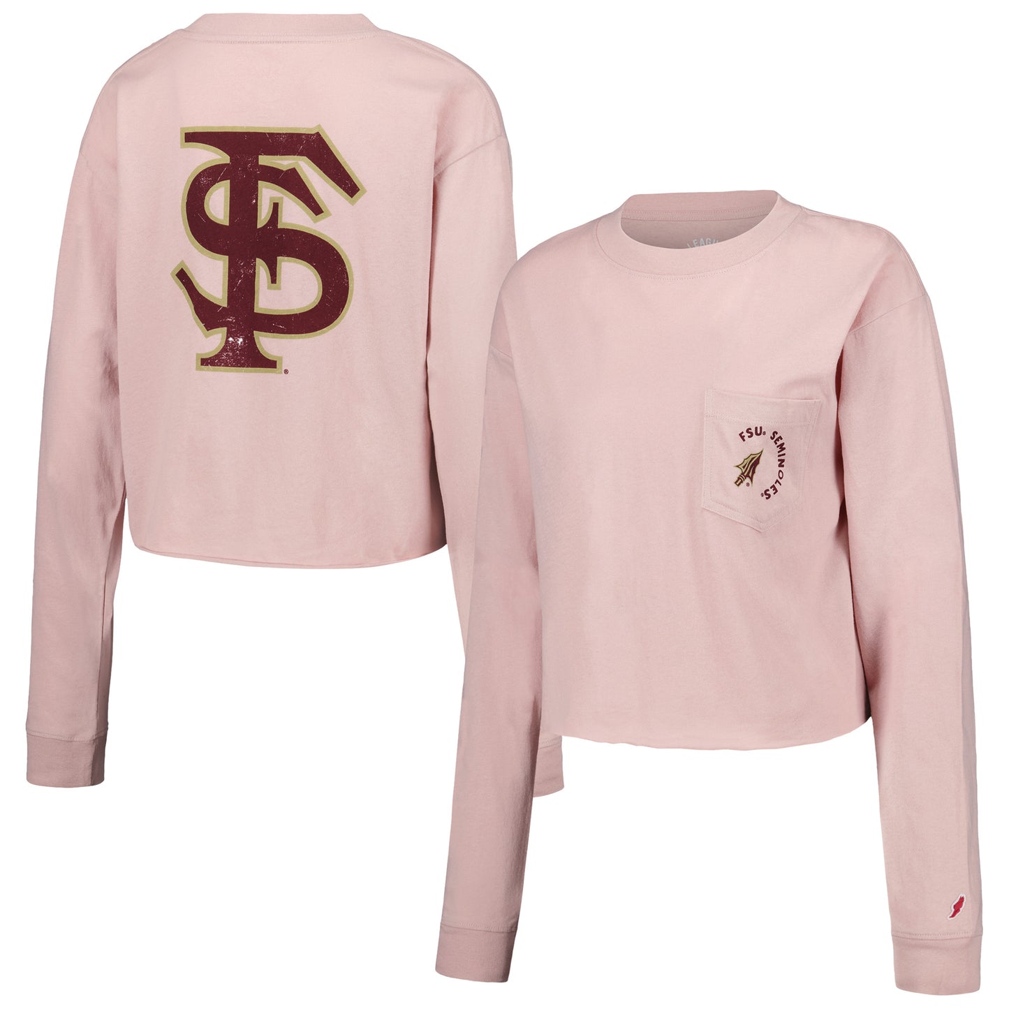 Women's League Collegiate Wear Light Pink Florida State Seminoles Clothesline Midi Long Sleeve Cropped T-Shirt