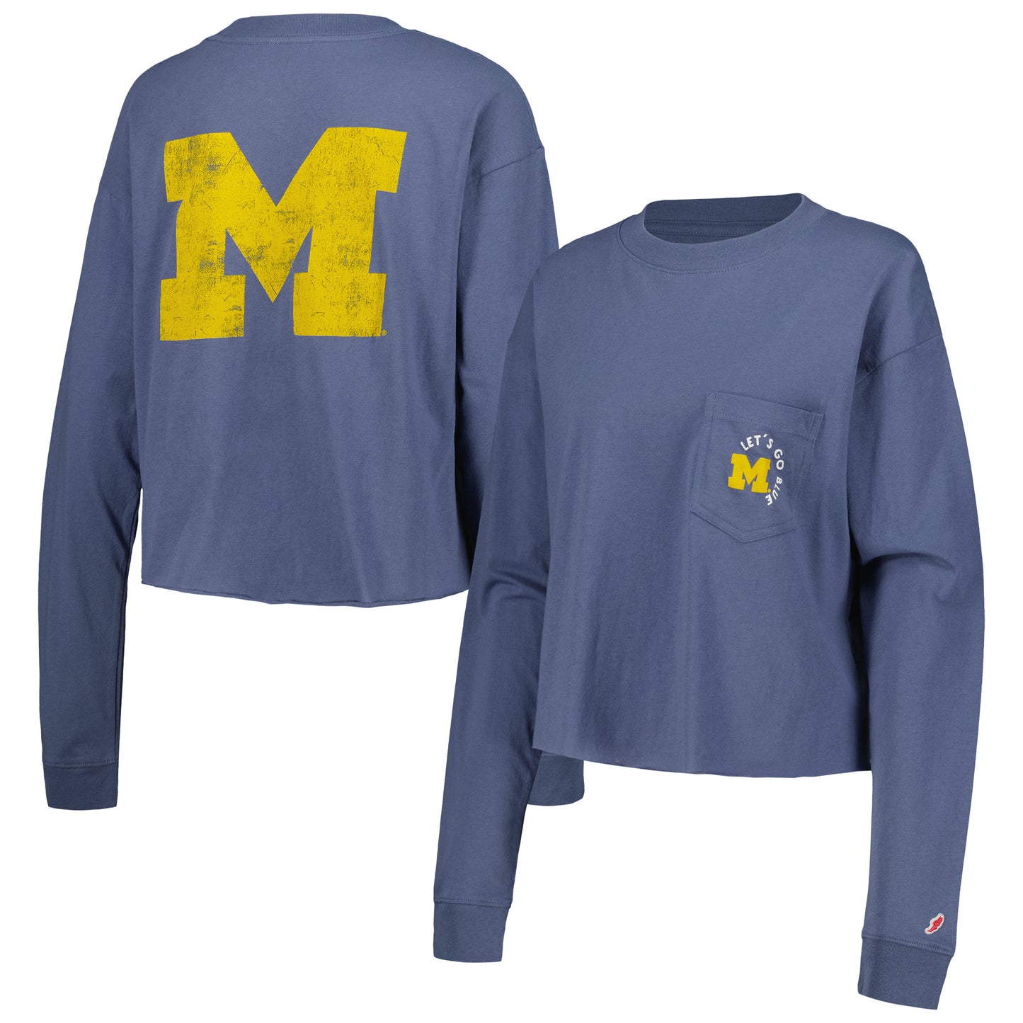 Women's League Collegiate Wear Navy Michigan Wolverines Clothesline Midi Long Sleeve Cropped T-Shirt