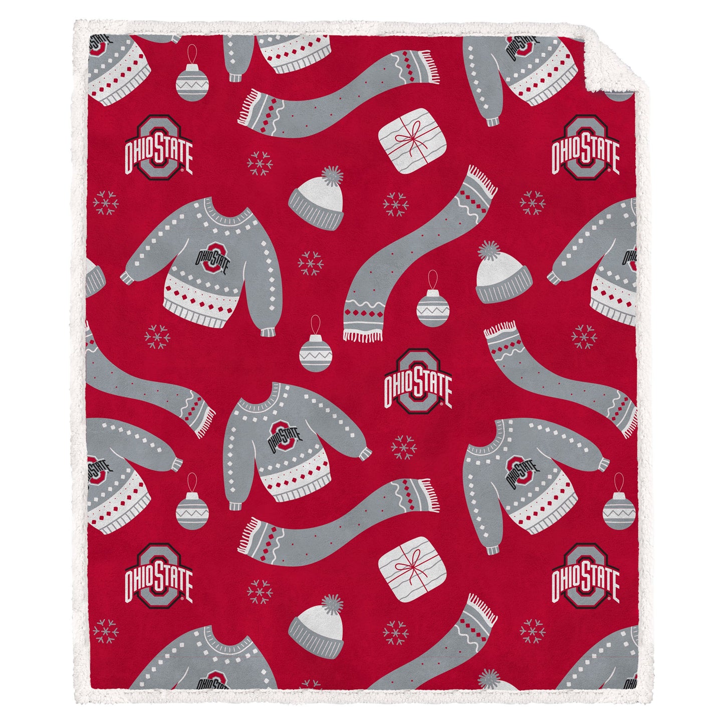 Pegasus Ohio State Buckeyes 60" x 70" Ugly Sweater Flannel Fleece Sherpa Blanket
