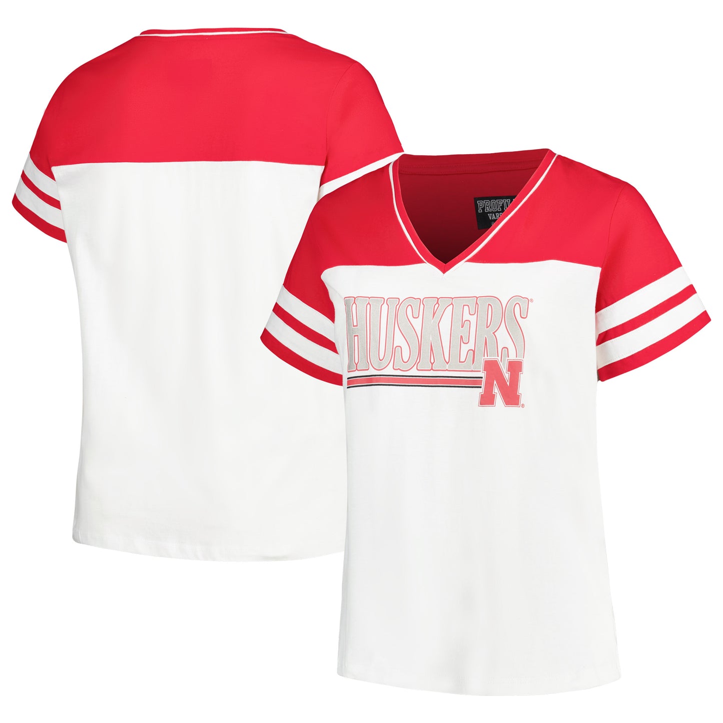 Women's Profile White/Scarlet Nebraska Huskers Plus Size Field Game V-Neck T-Shirt